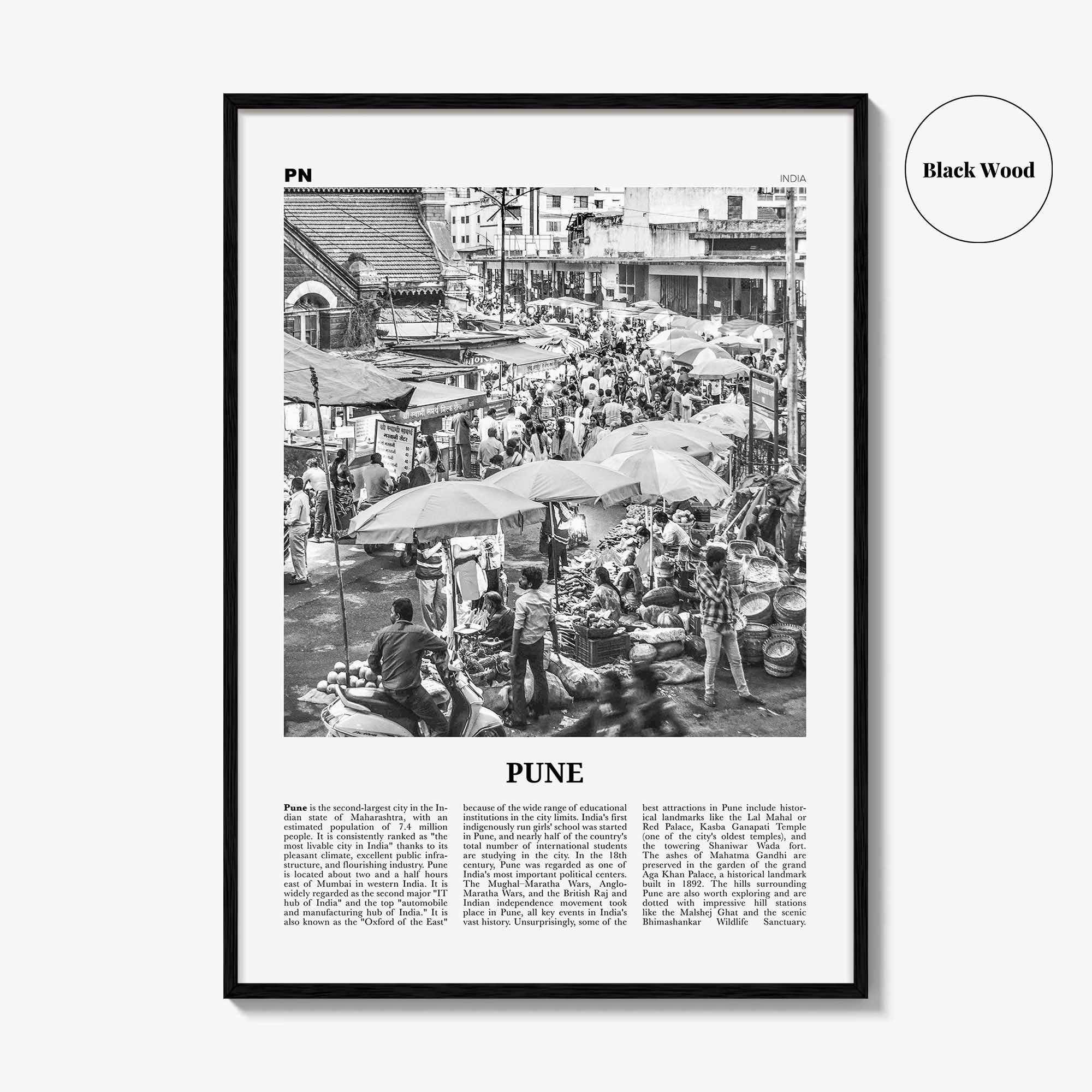 Pune Print Black and White, Pune Wall Art, Pune Poster, Pune Photo, Pune Wall Décor, Poona, India, Maharashtra