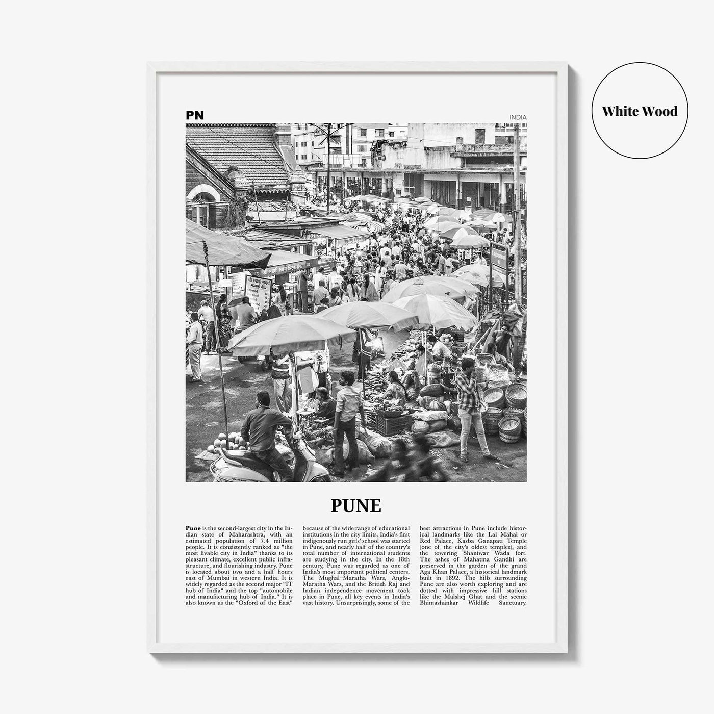 Pune Print Black and White, Pune Wall Art, Pune Poster, Pune Photo, Pune Wall Décor, Poona, India, Maharashtra