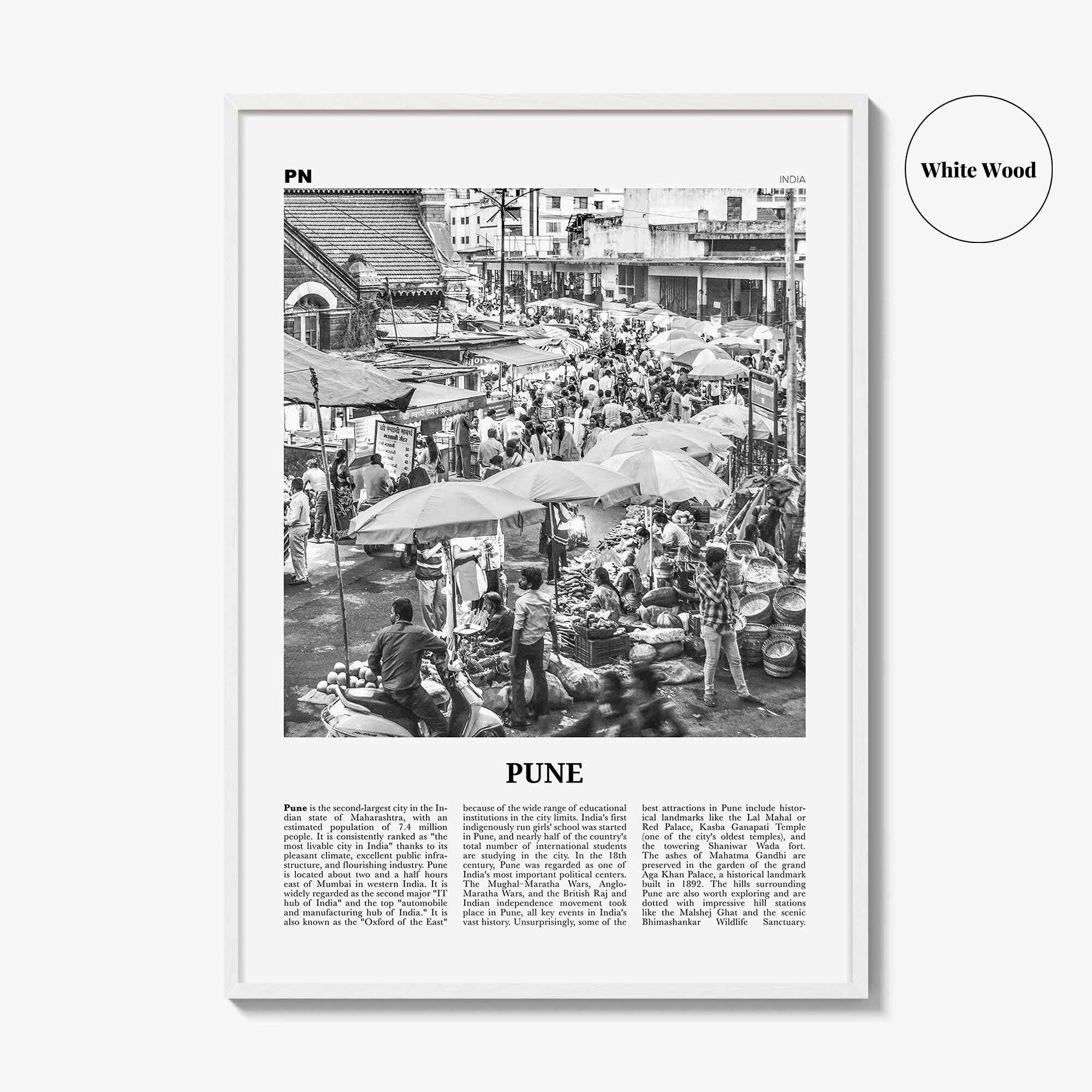 Pune Print Black and White, Pune Wall Art, Pune Poster, Pune Photo, Pune Wall Décor, Poona, India, Maharashtra