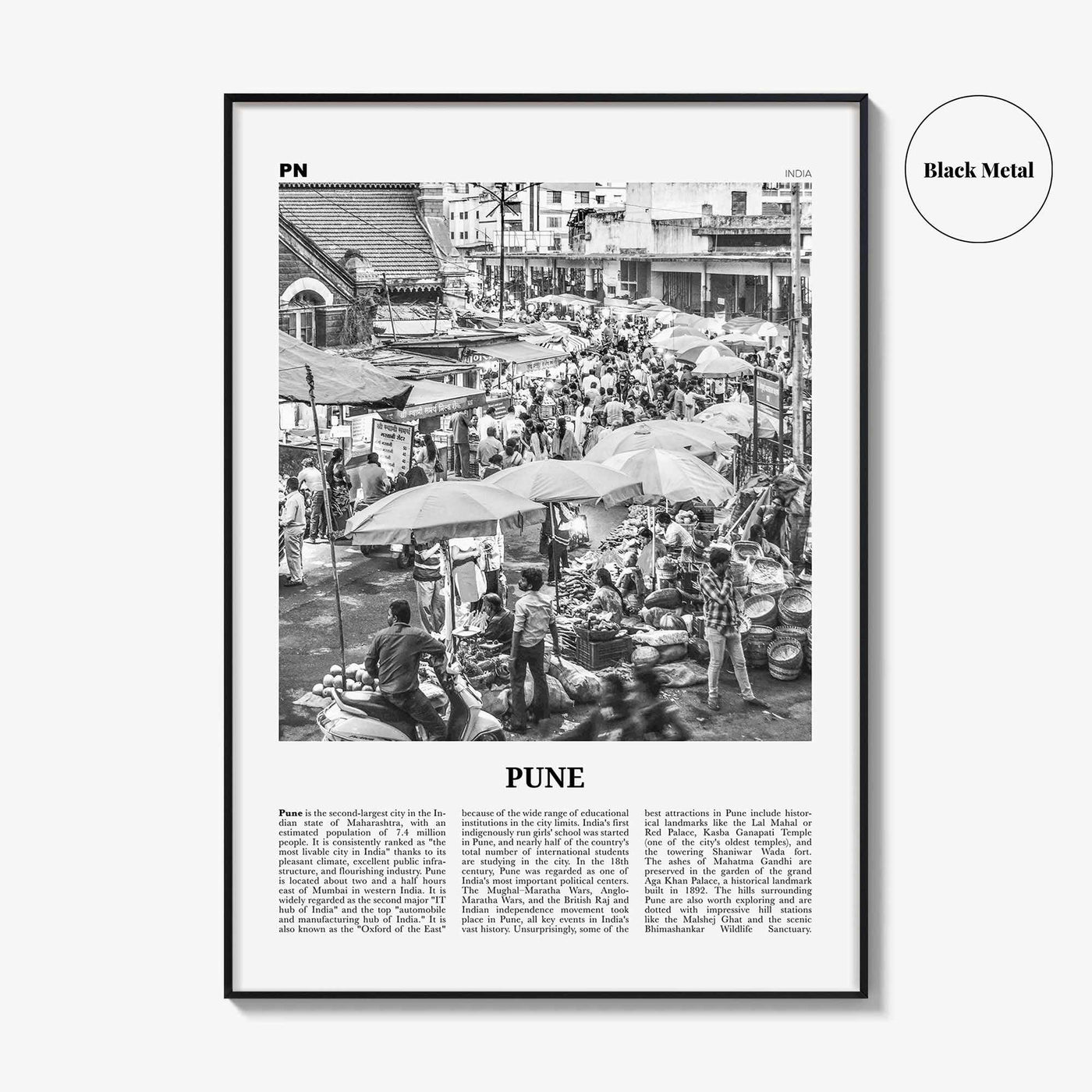 Pune Print Black and White, Pune Wall Art, Pune Poster, Pune Photo, Pune Wall Décor, Poona, India, Maharashtra
