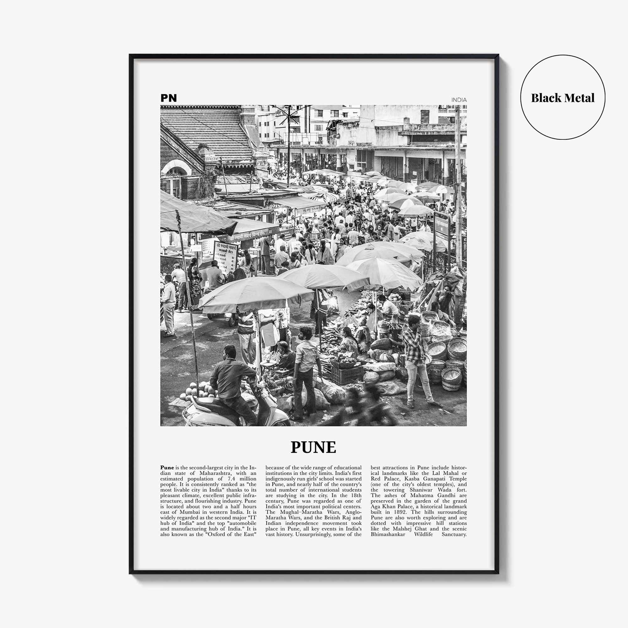 Pune Print Black and White, Pune Wall Art, Pune Poster, Pune Photo, Pune Wall Décor, Poona, India, Maharashtra