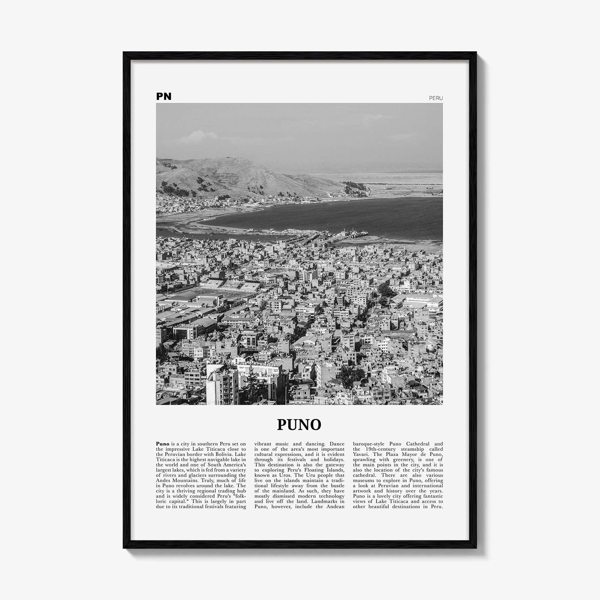 Puno Print Black and White, Puno Wall Art, Puno Poster, Puno Photo, Puno Wall Décor, Puno Map, Peru