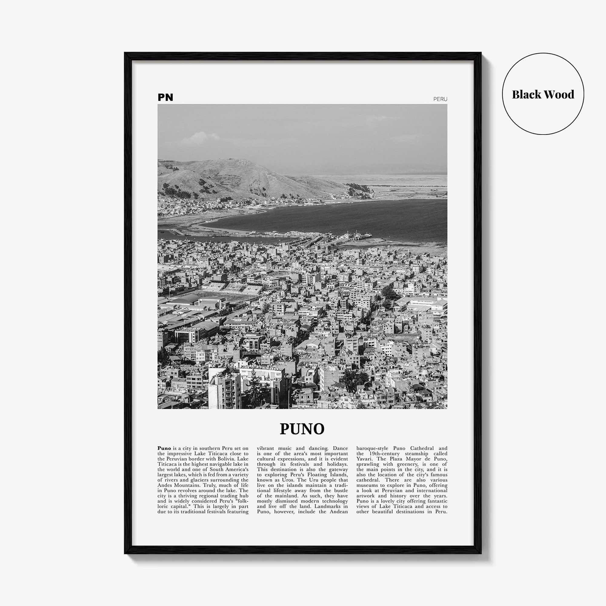 Puno Print Black and White, Puno Wall Art, Puno Poster, Puno Photo, Puno Wall Décor, Puno Map, Peru