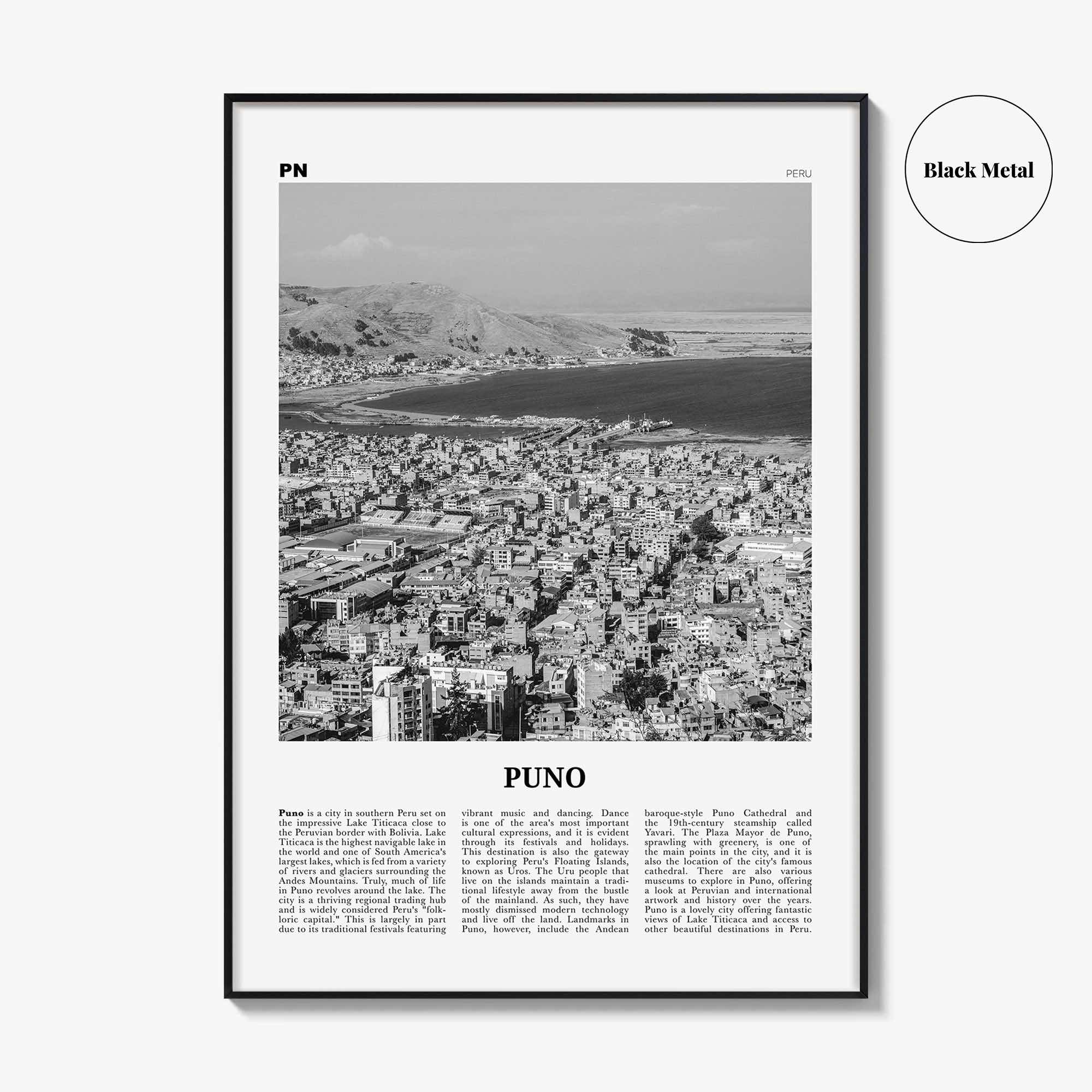 Puno Print Black and White, Puno Wall Art, Puno Poster, Puno Photo, Puno Wall Décor, Puno Map, Peru