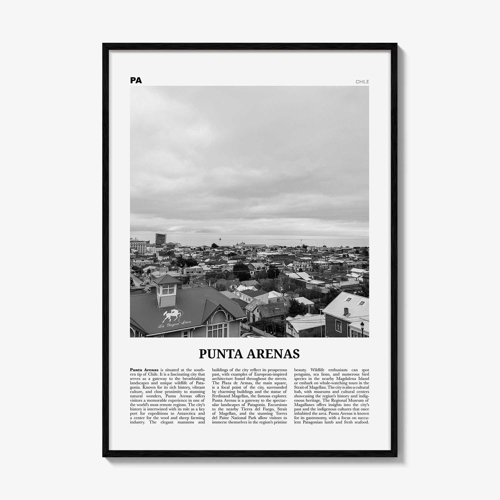 Punta Arenas Print Black and White, Punta Arenas Wall Art, Punta Arenas Poster, Punta Arenas Photo, Punta Arenas Wall Décor, Chile