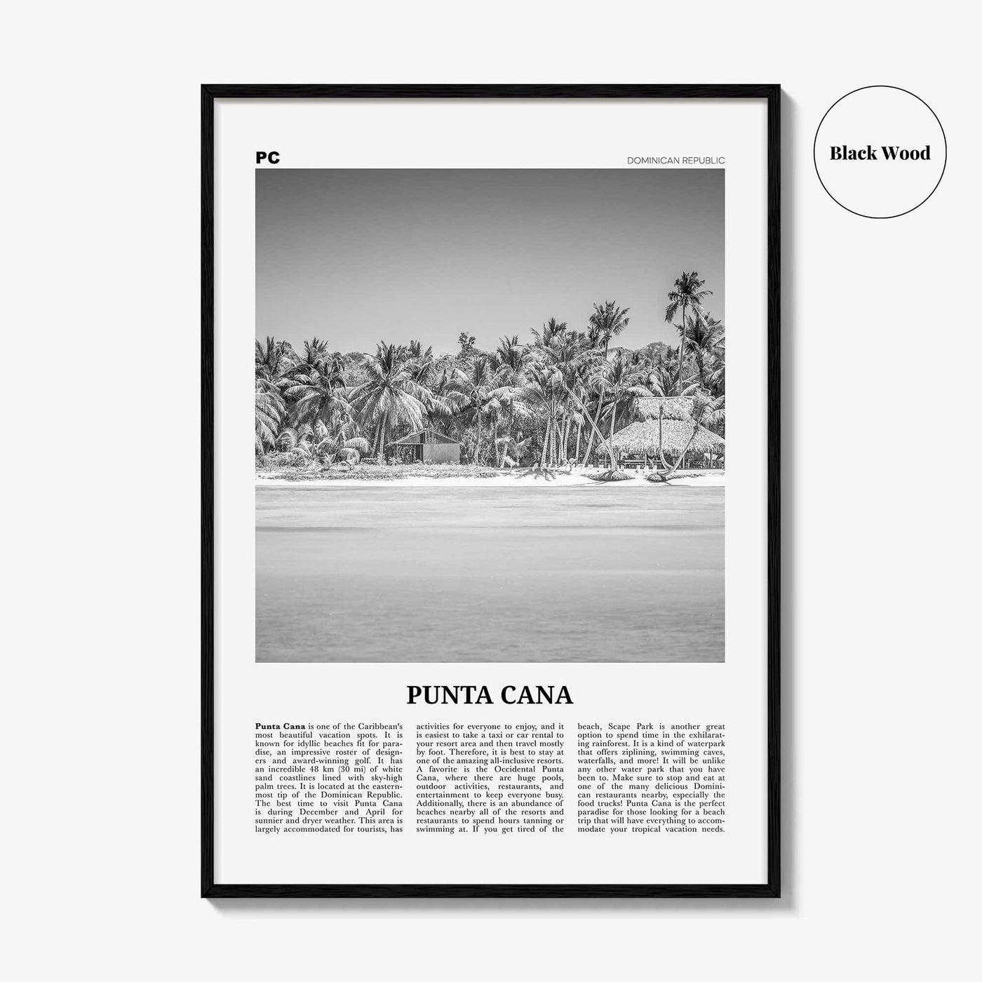 Punta Cana Print Black and White, Punta Cana Wall Art, Punta Cana Poster, Punta Cana Photo, Punta Cana Wall Décor, Dominican Republic
