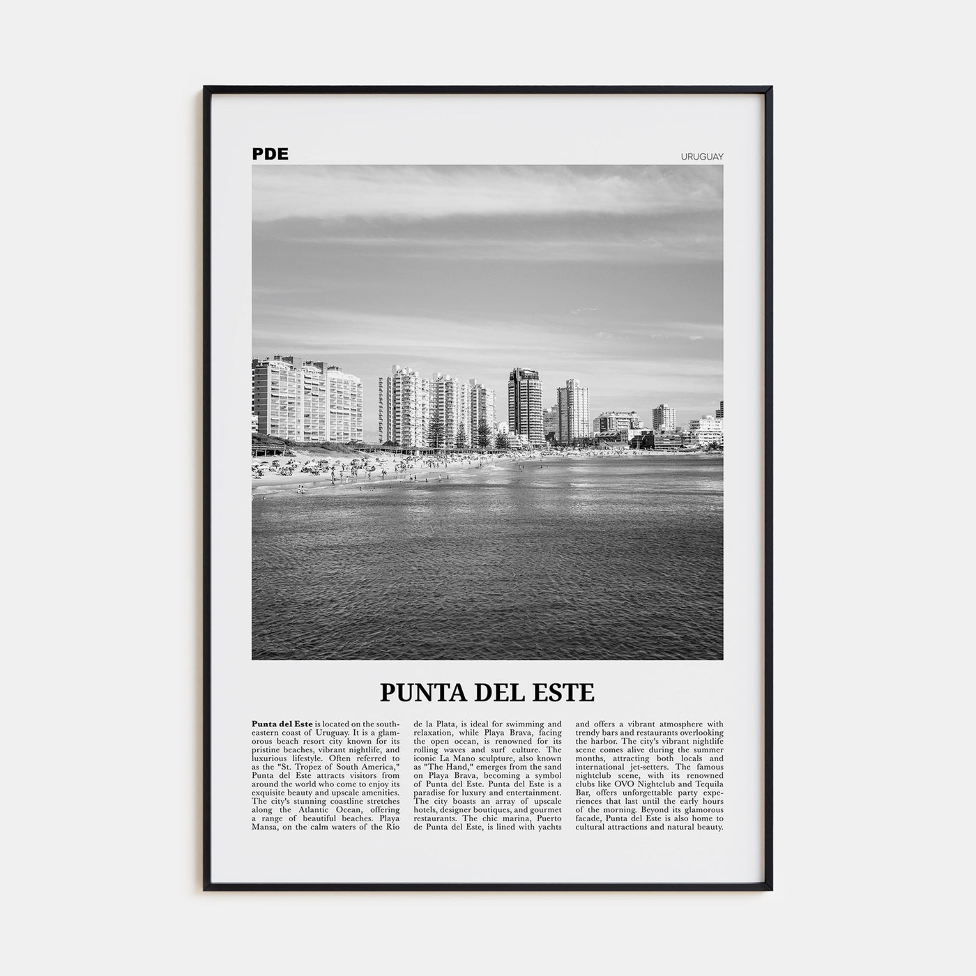 Punta del Este Travel B&W Poster