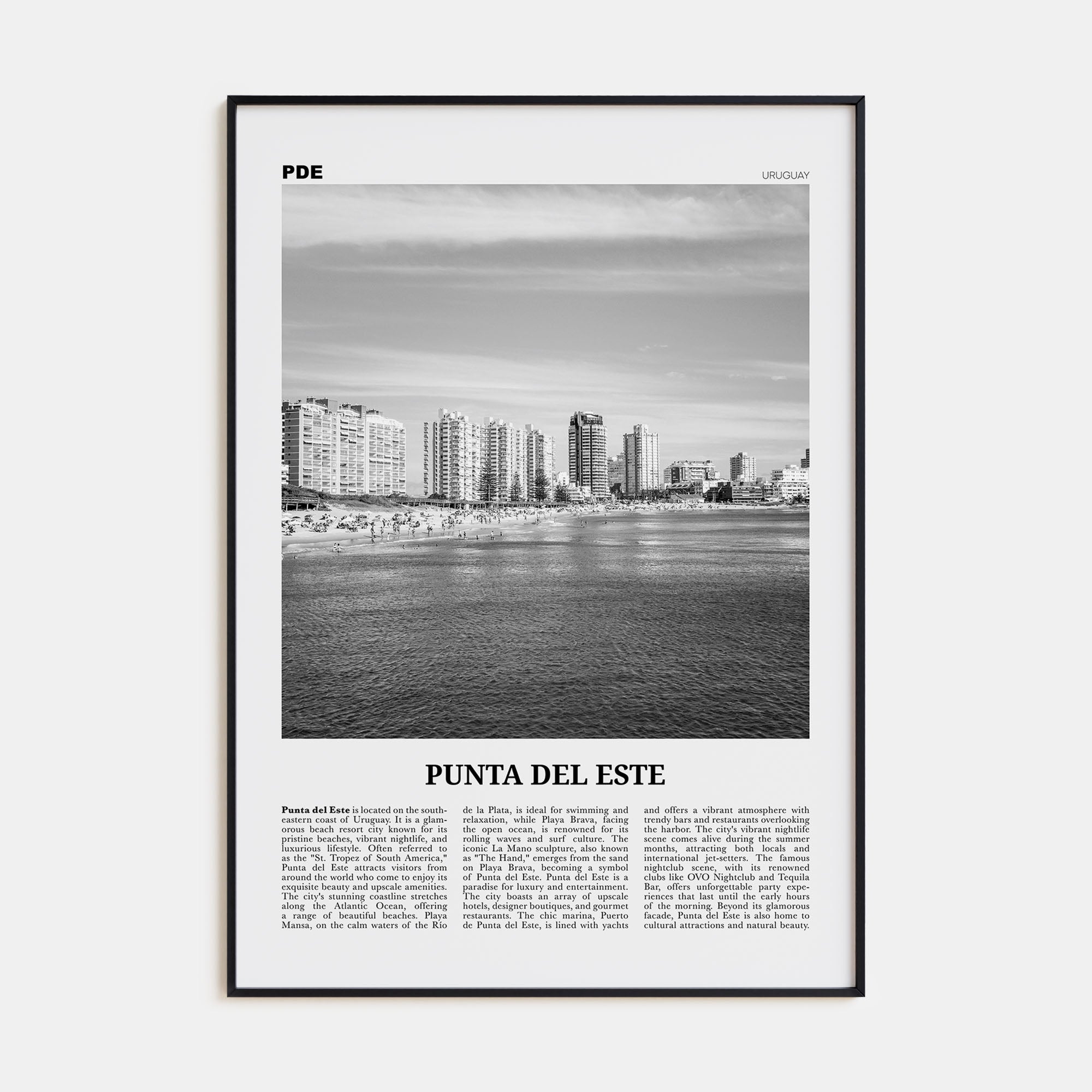 Punta del Este Travel B&W Poster