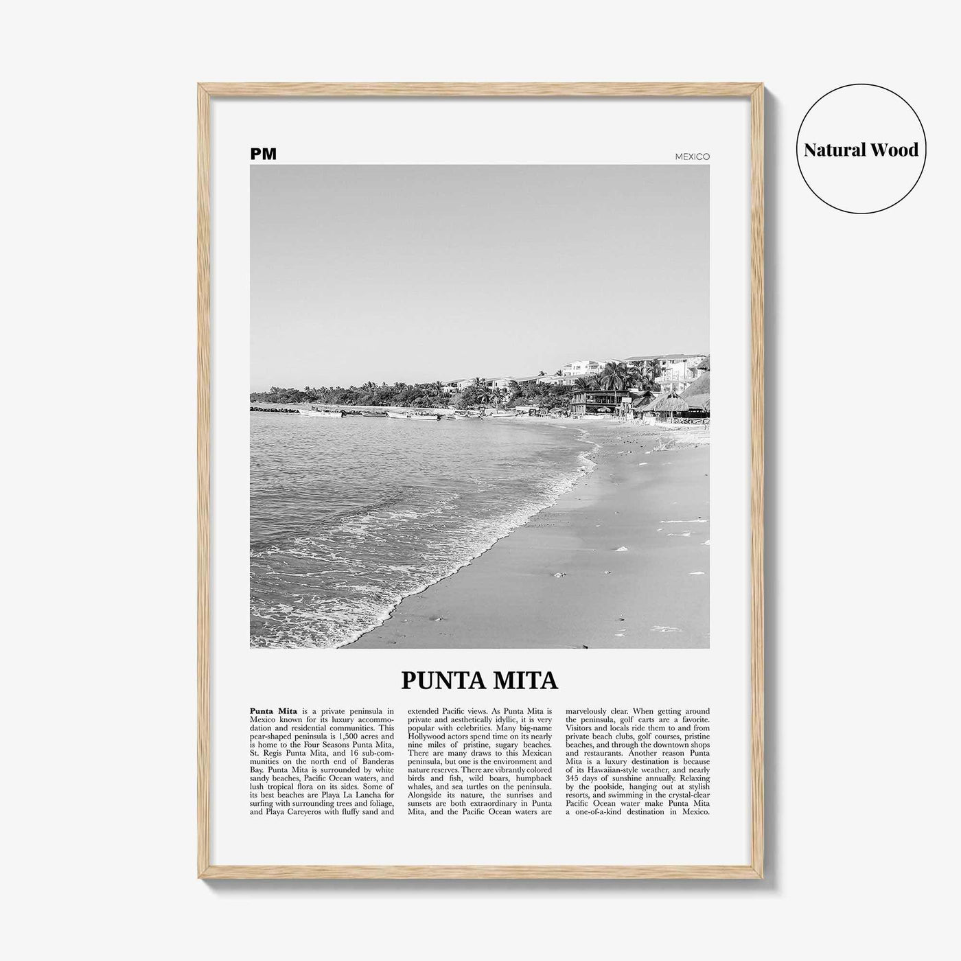 Punta Mita Print Black and White, Punta Mita Wall Art, Punta Mita Poster, Punta Mita Photo, Punta Mita Wall Décor, Punta Mita Map, Mexico