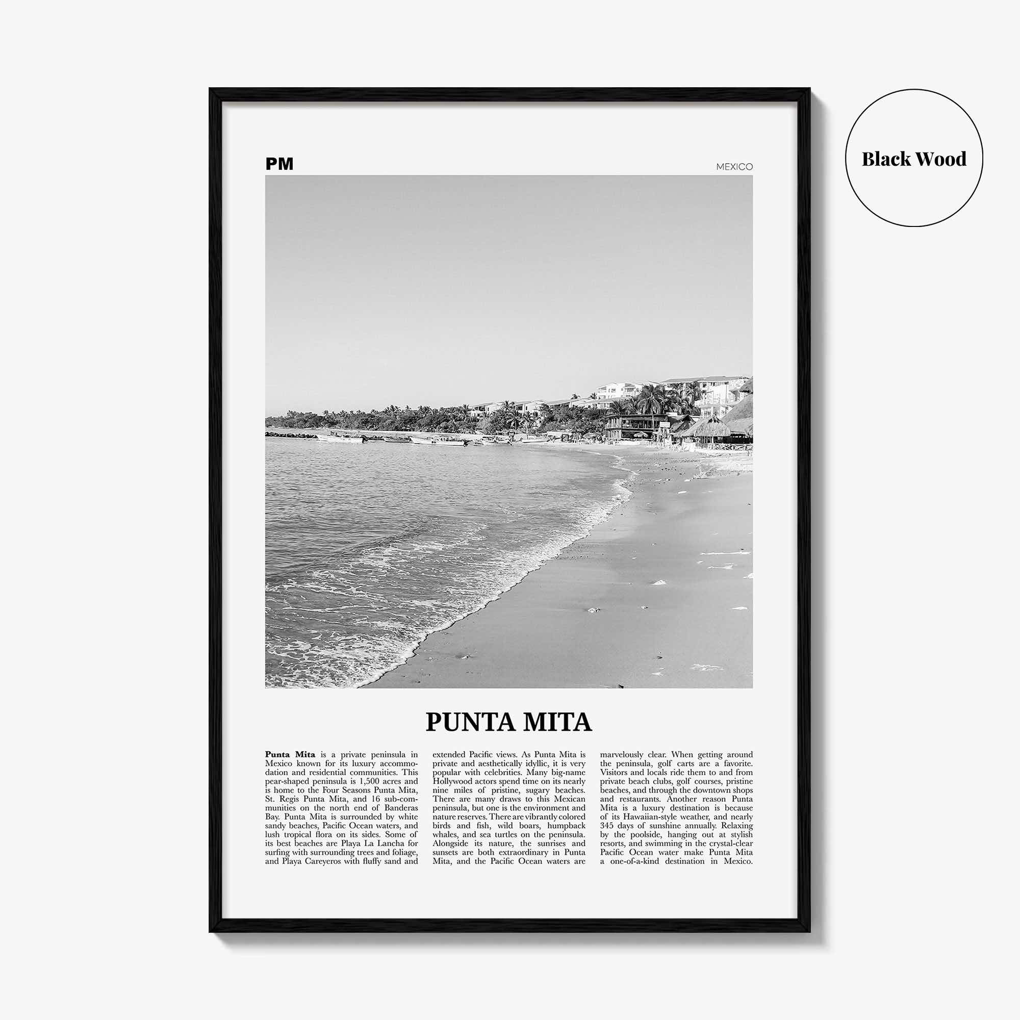 Punta Mita Print Black and White, Punta Mita Wall Art, Punta Mita Poster, Punta Mita Photo, Punta Mita Wall Décor, Punta Mita Map, Mexico