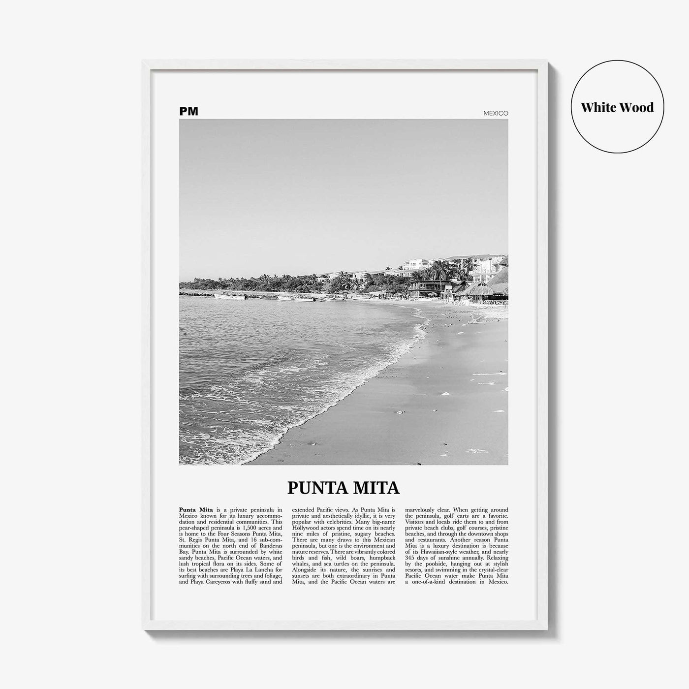 Punta Mita Print Black and White, Punta Mita Wall Art, Punta Mita Poster, Punta Mita Photo, Punta Mita Wall Décor, Punta Mita Map, Mexico