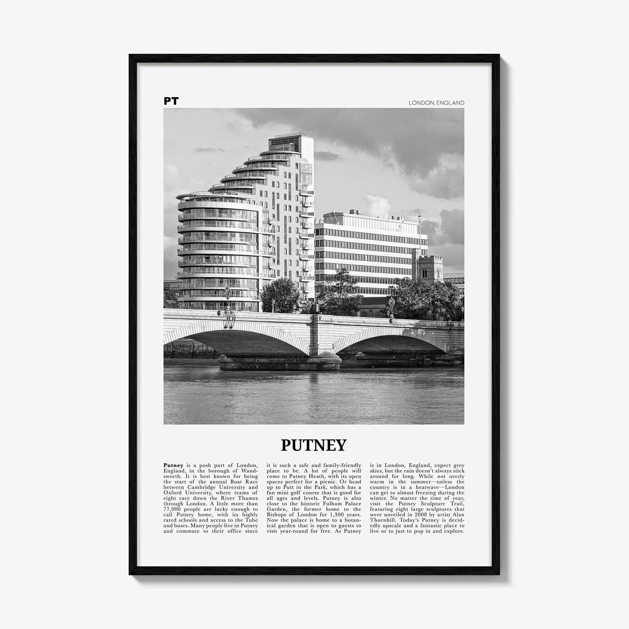 Putney Print Black and White, Putney Wall Art, Putney Poster, Putney Photo, Putney Wall Décor, Putney Map, England