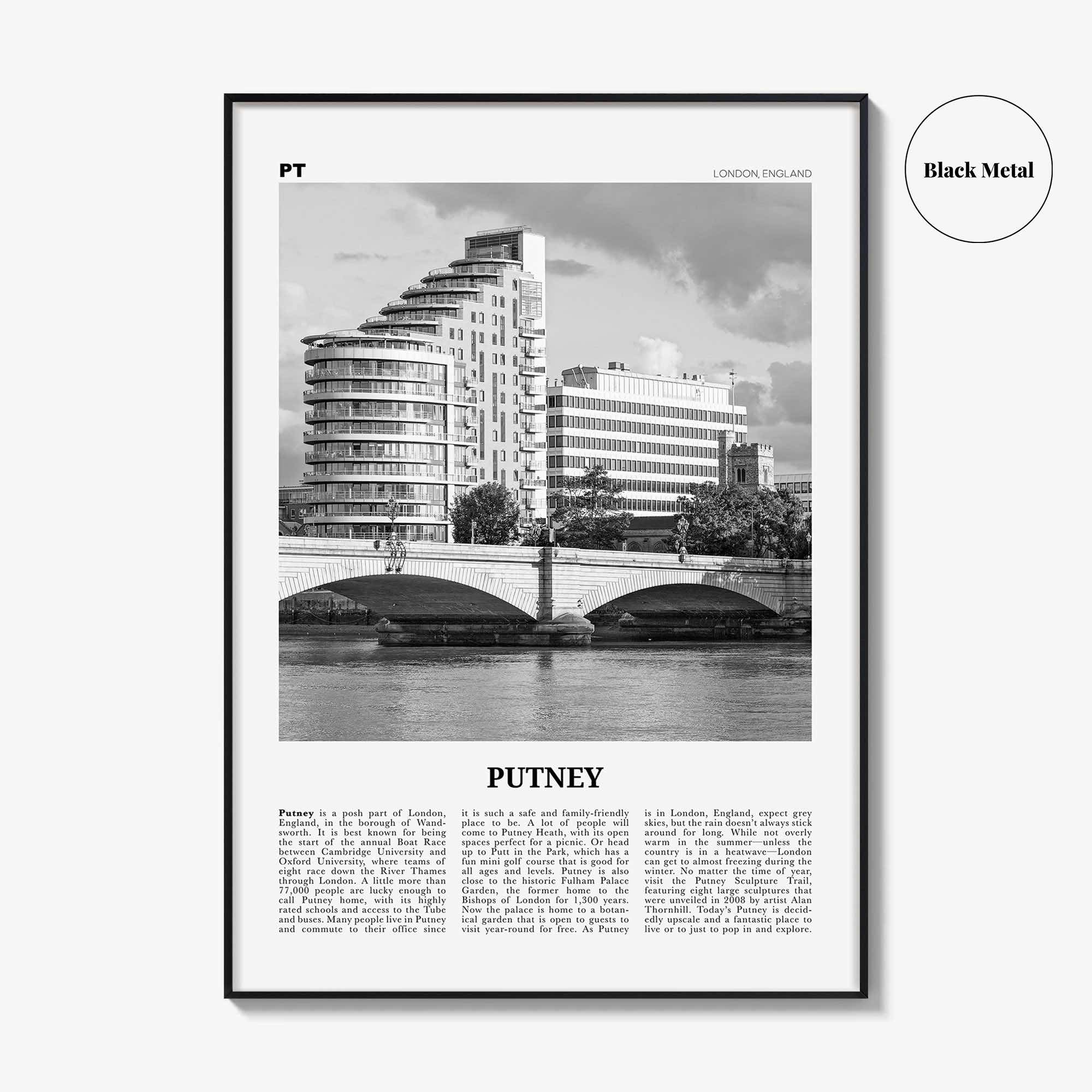 Putney Print Black and White, Putney Wall Art, Putney Poster, Putney Photo, Putney Wall Décor, Putney Map, England