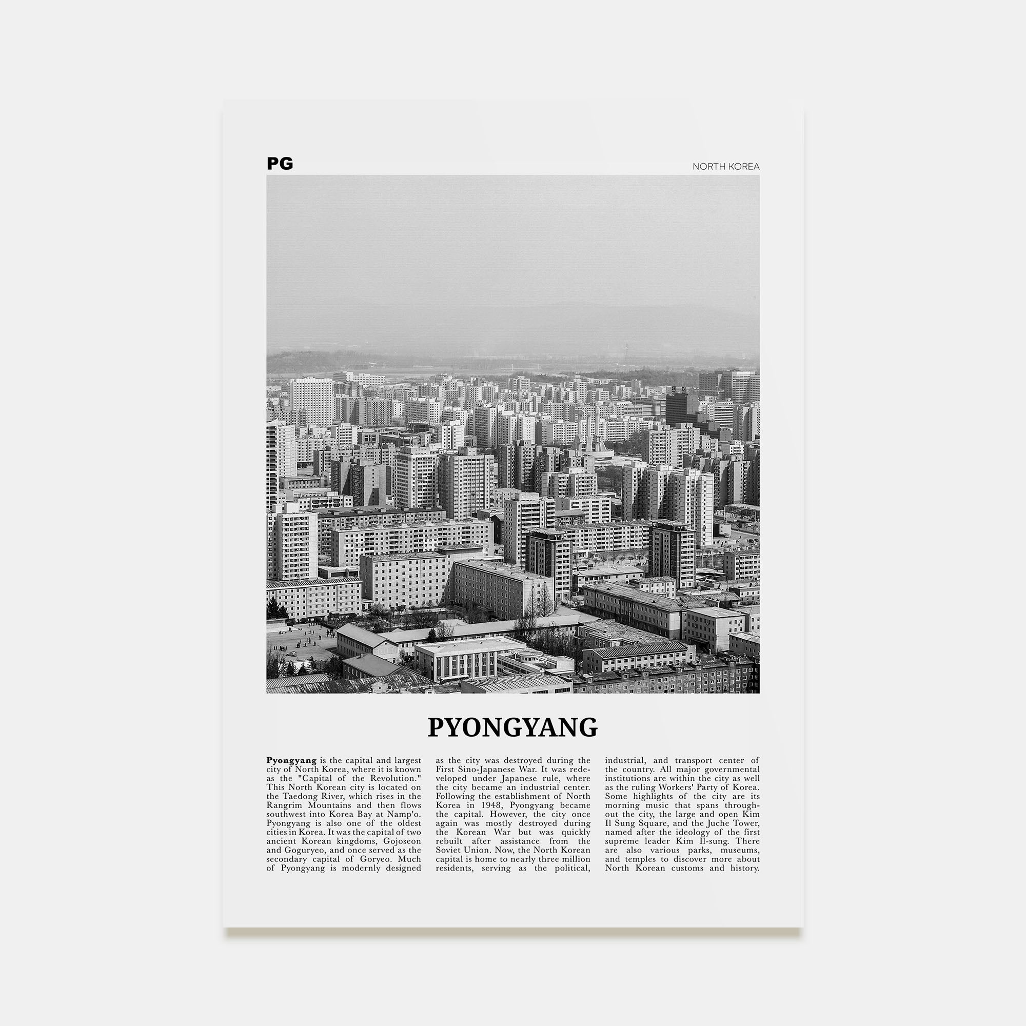 Pyongyang Travel B&W Poster