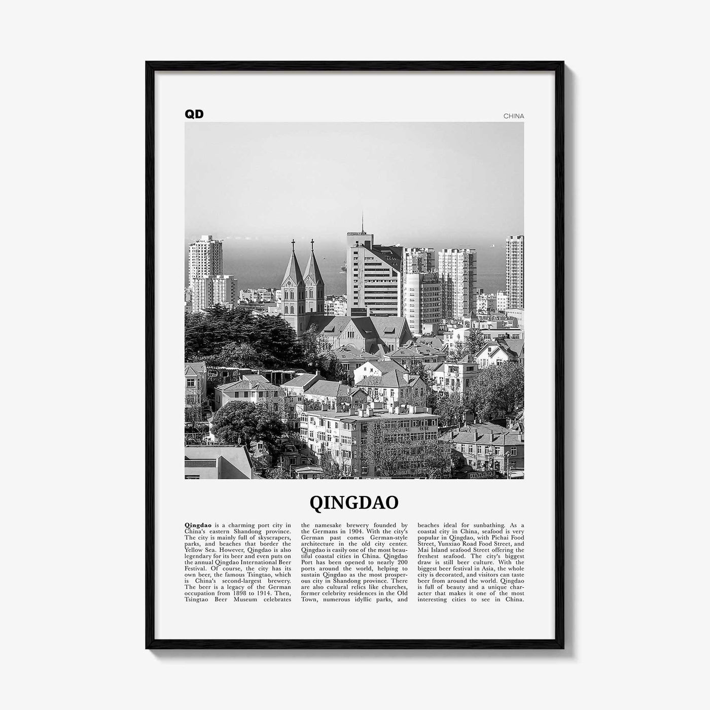 Qingdao Print Black and White, Qingdao Wall Art, Qingdao Poster, Qingdao Photo, Qingdao Wall Décor, Qingdao Map, China
