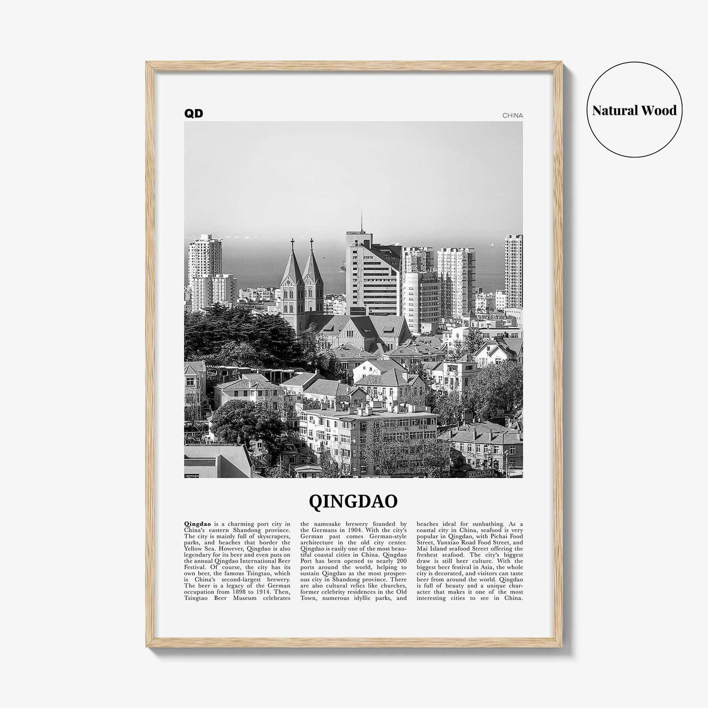 Qingdao Print Black and White, Qingdao Wall Art, Qingdao Poster, Qingdao Photo, Qingdao Wall Décor, Qingdao Map, China