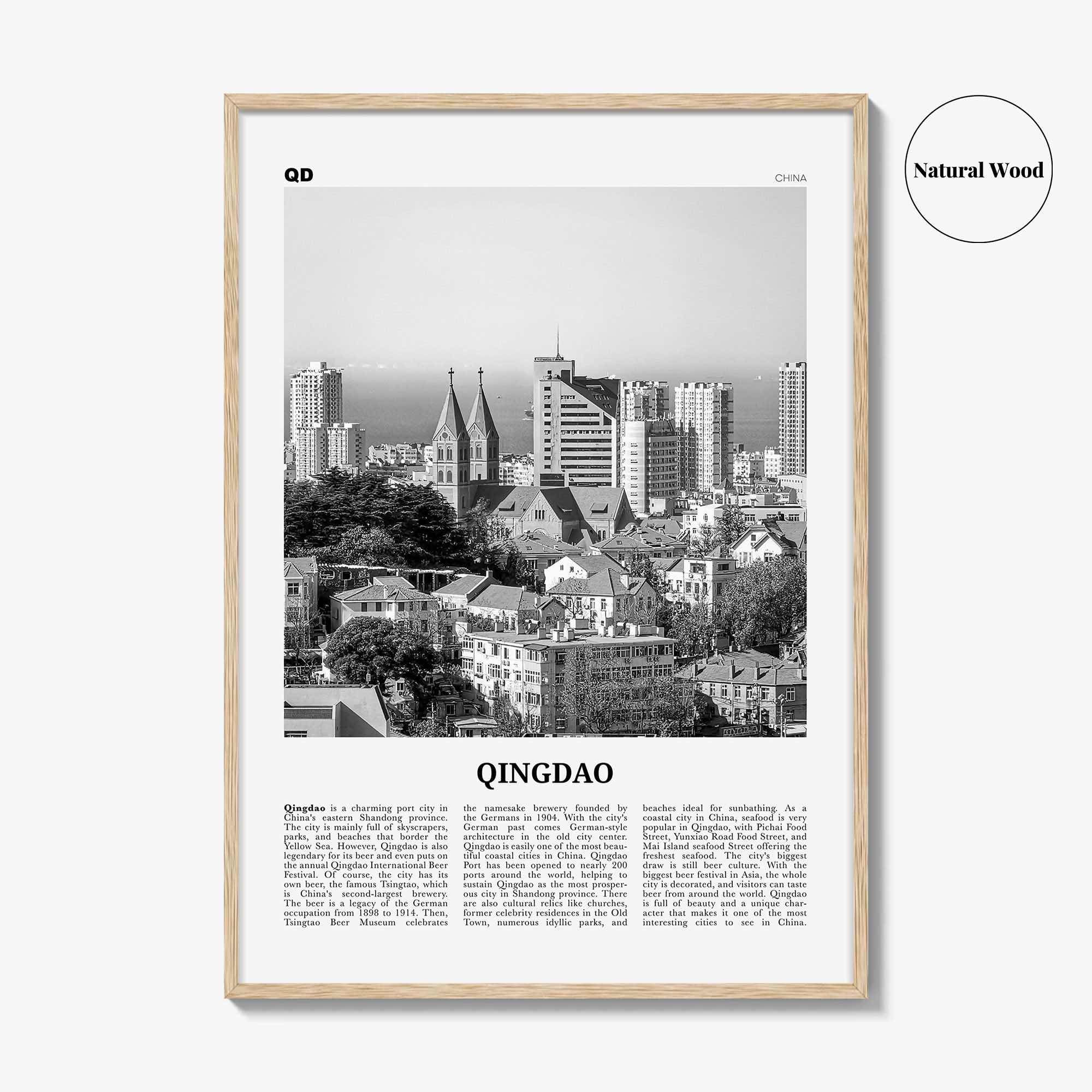 Qingdao Print Black and White, Qingdao Wall Art, Qingdao Poster, Qingdao Photo, Qingdao Wall Décor, Qingdao Map, China