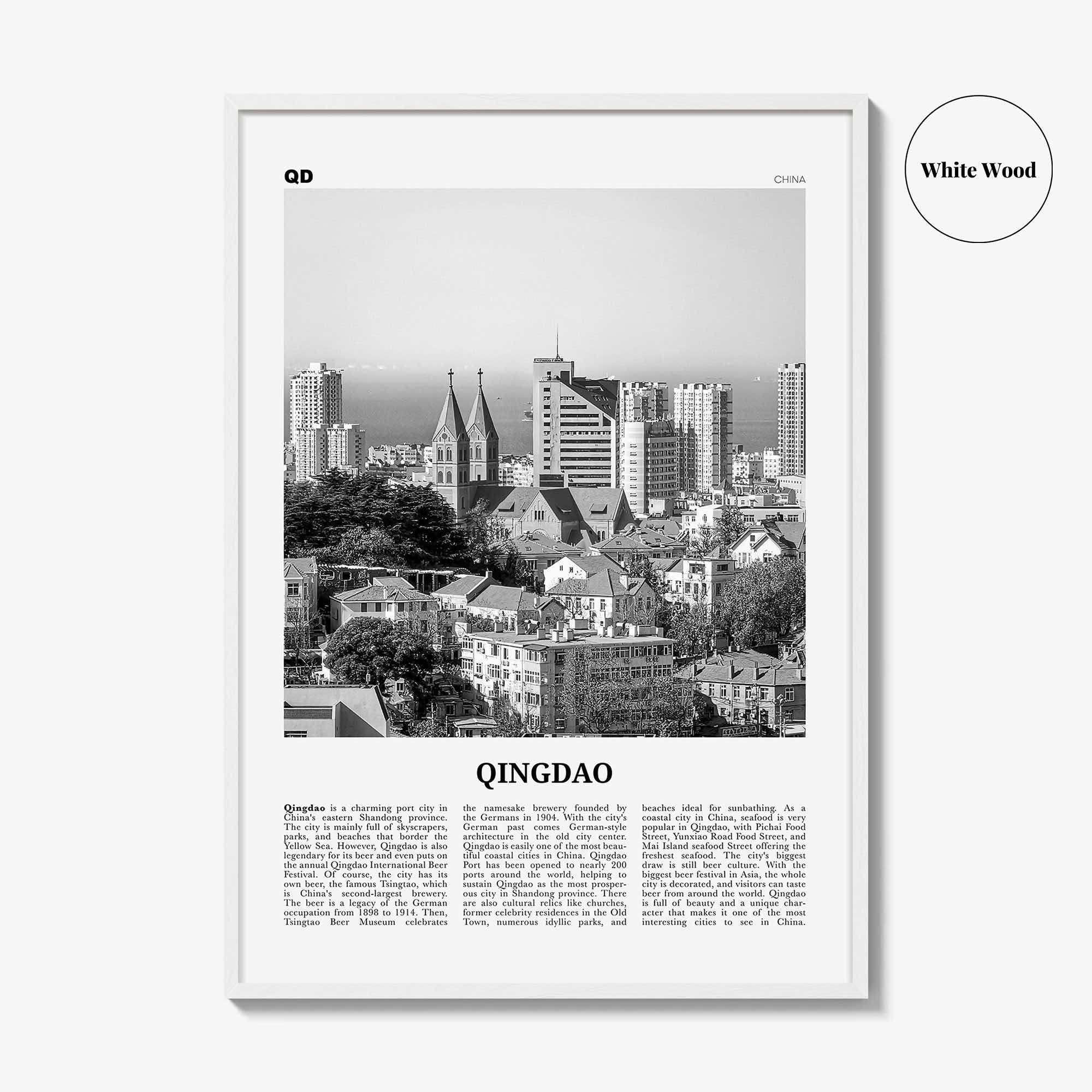 Qingdao Print Black and White, Qingdao Wall Art, Qingdao Poster, Qingdao Photo, Qingdao Wall Décor, Qingdao Map, China