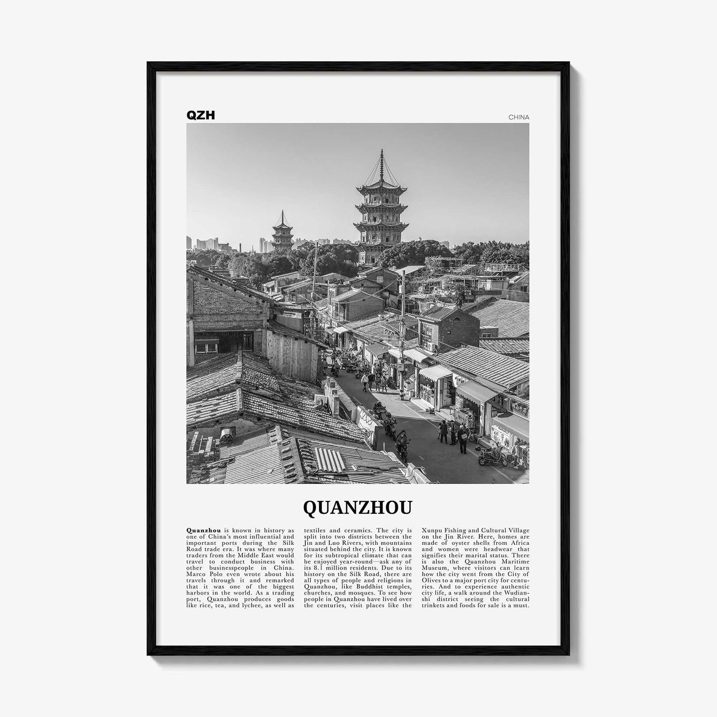 Quanzhou Print Black and White, Quanzhou Wall Art, Quanzhou Poster, Quanzhou Photo, Quanzhou Wall Décor, Quanzhou Map, China