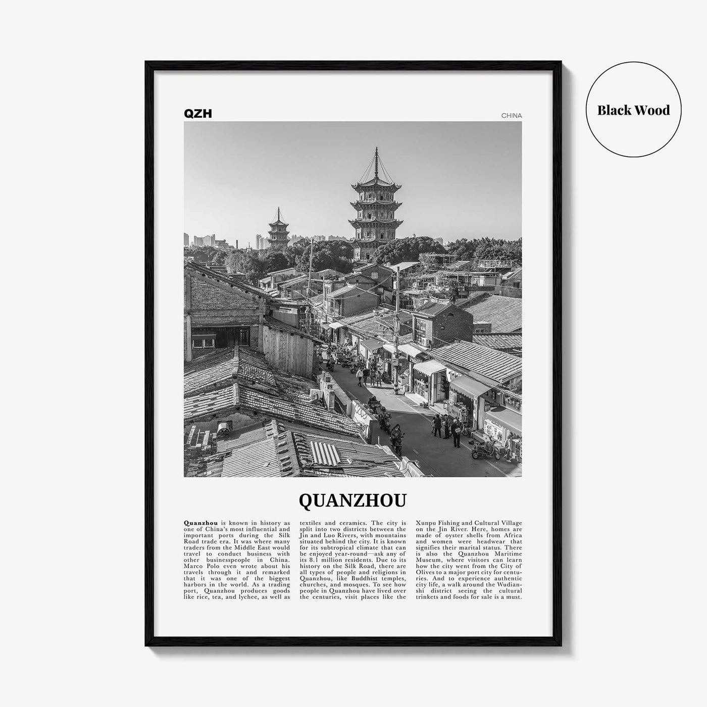 Quanzhou Print Black and White, Quanzhou Wall Art, Quanzhou Poster, Quanzhou Photo, Quanzhou Wall Décor, Quanzhou Map, China