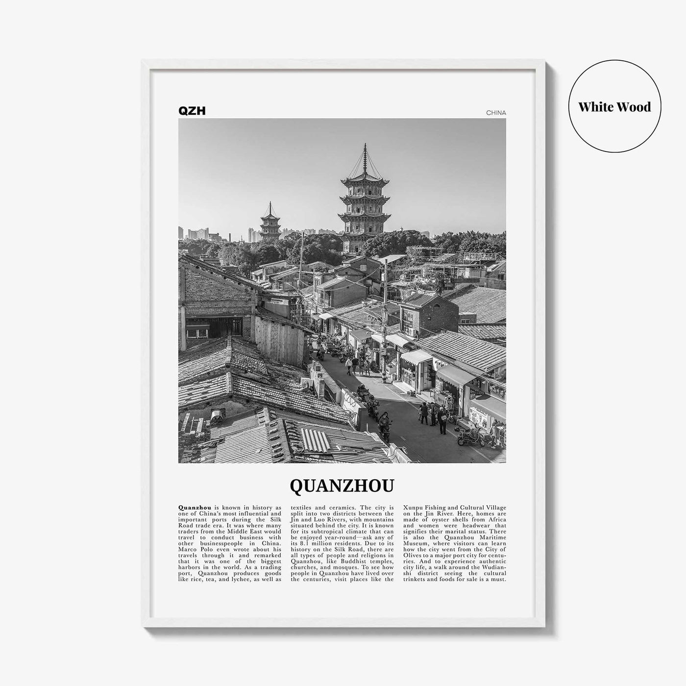 Quanzhou Print Black and White, Quanzhou Wall Art, Quanzhou Poster, Quanzhou Photo, Quanzhou Wall Décor, Quanzhou Map, China