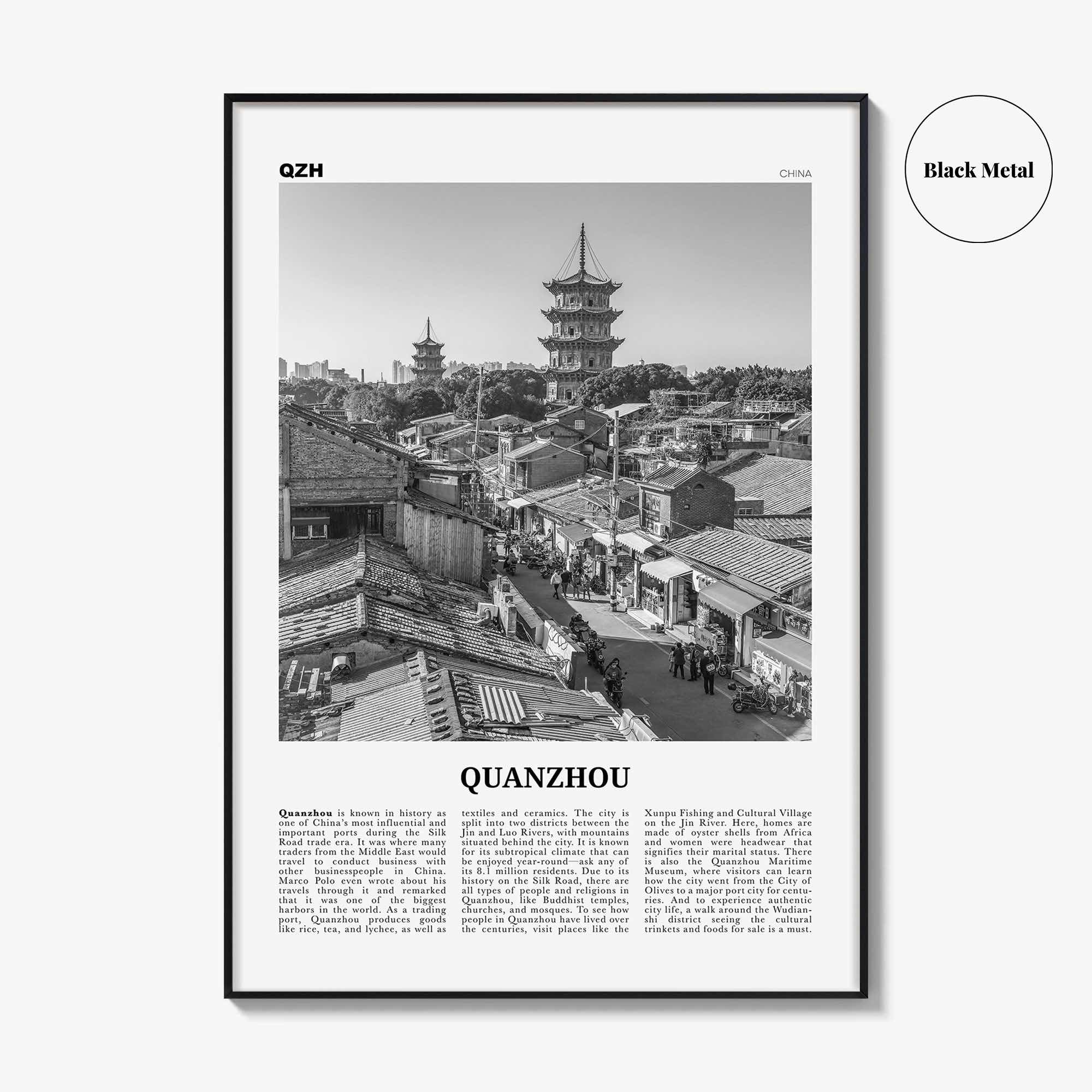 Quanzhou Print Black and White, Quanzhou Wall Art, Quanzhou Poster, Quanzhou Photo, Quanzhou Wall Décor, Quanzhou Map, China
