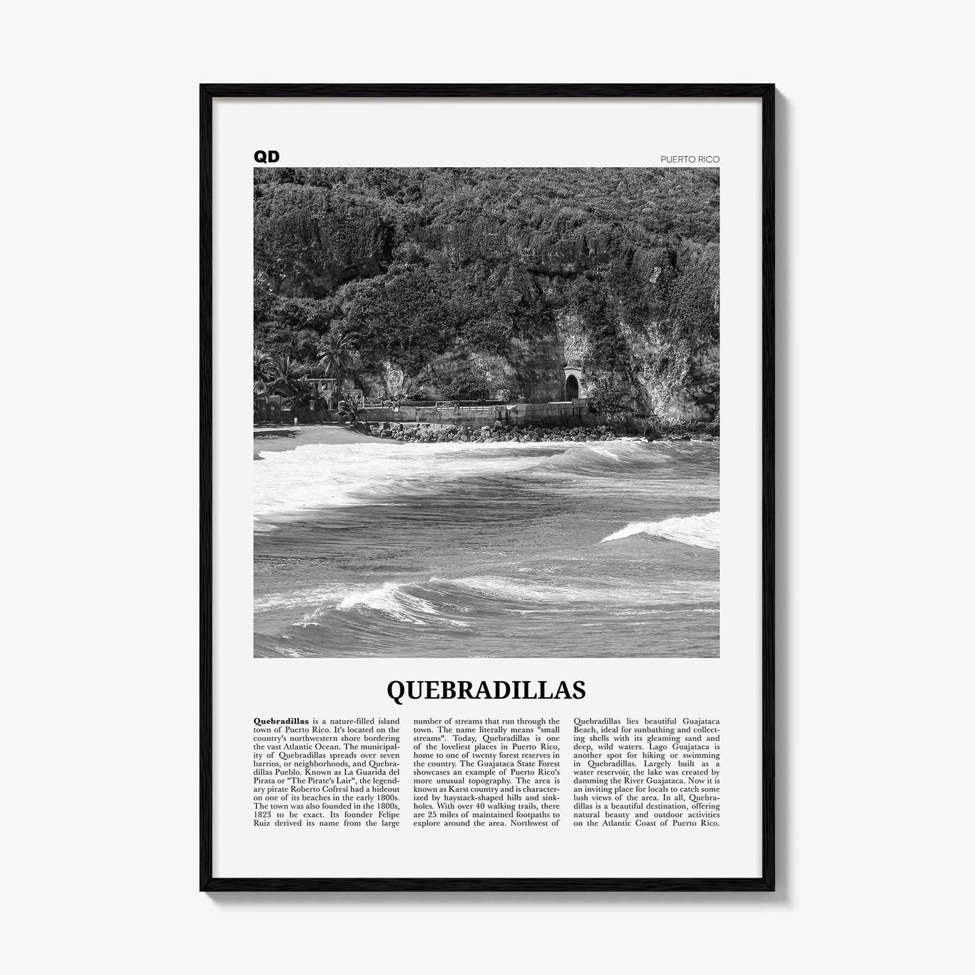 Quebradillas Print Black and White, Quebradillas Wall Art, Quebradillas Poster, Quebradillas Photo, Quebradillas Décor, Quebradillas Map