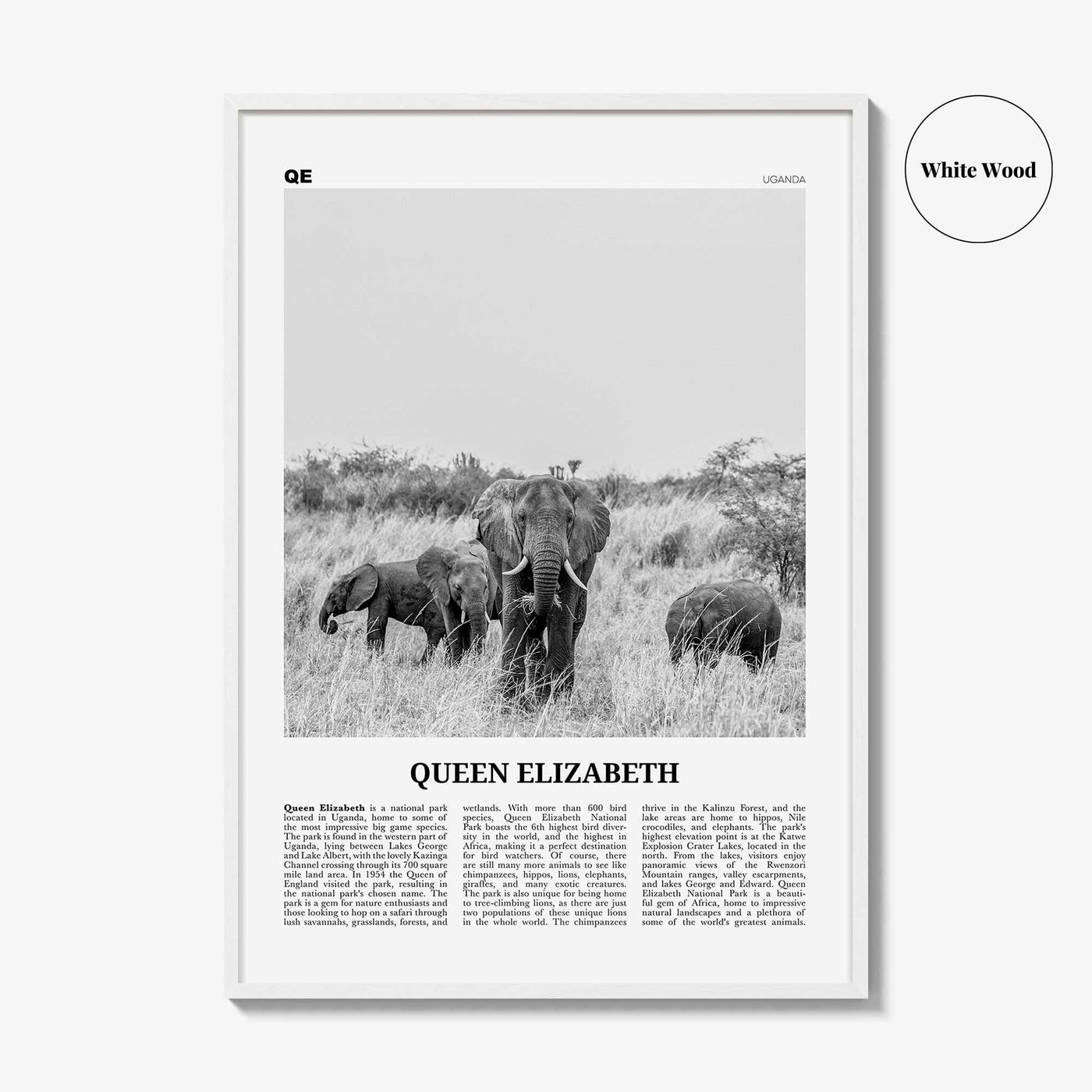 Queen Elizabeth National Park Print Black and White, Queen Elizabeth Wall Art, Queen Elizabeth Poster, Queen Elizabeth Photo, Uganda