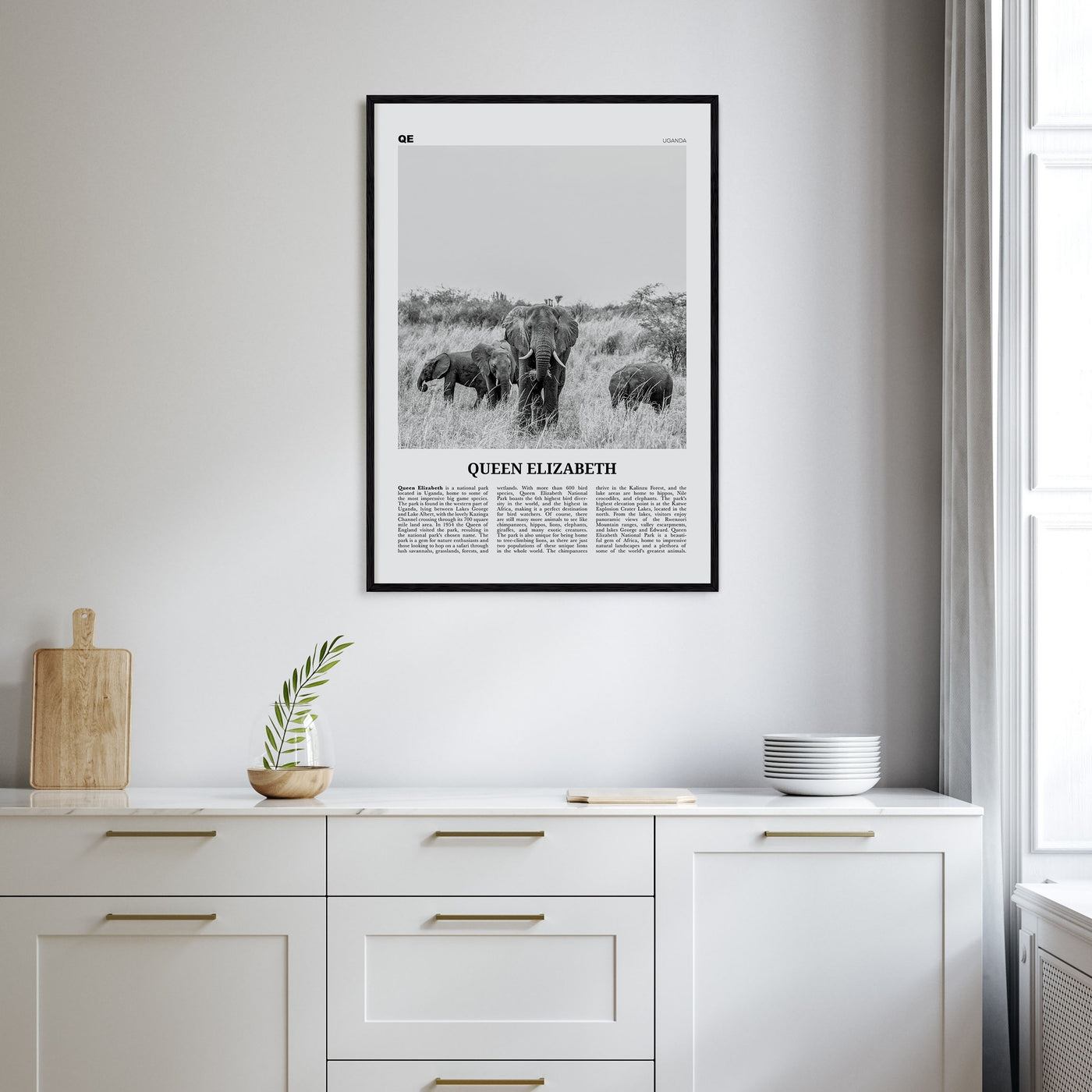 Queen Elizabeth National Park Travel B&W Poster