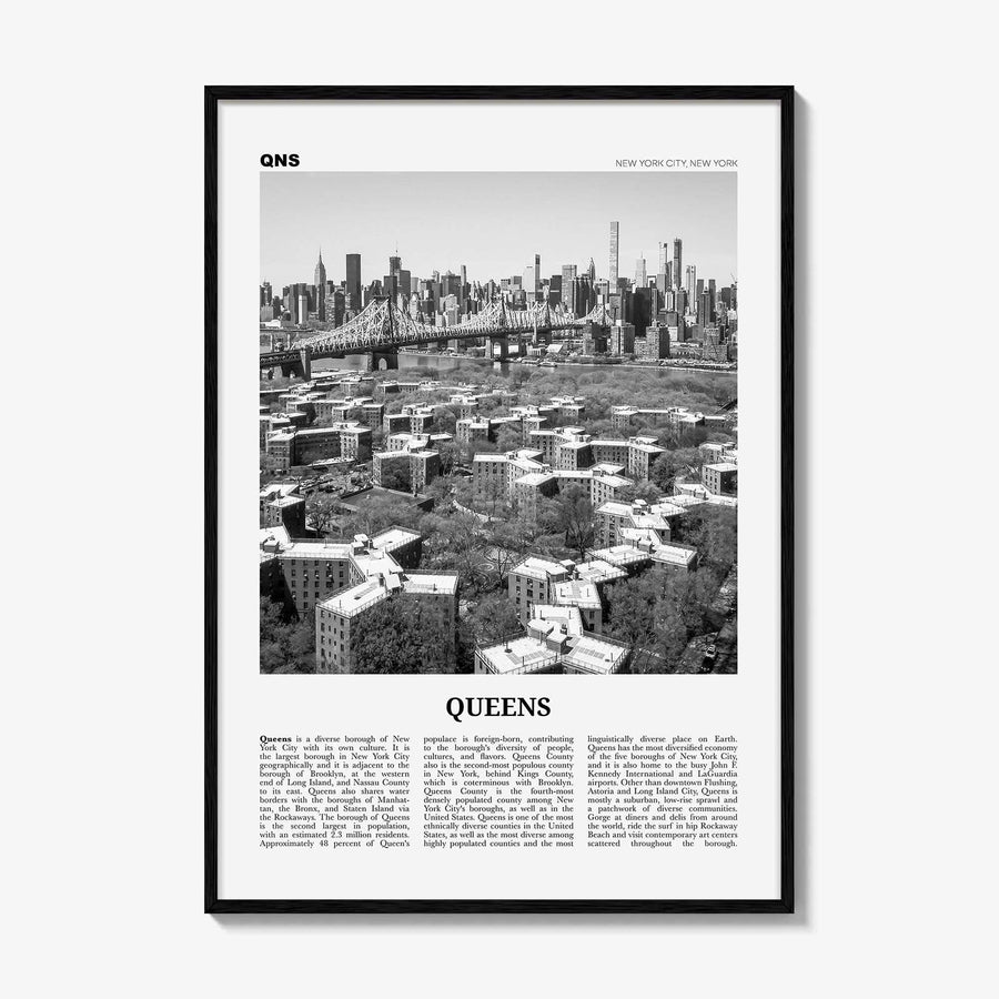 Queens Print Black and White New York No 1, Queens Wall Art, Queens Poster, Queens Photo, Queens Wall Decor, New York, USA, United States