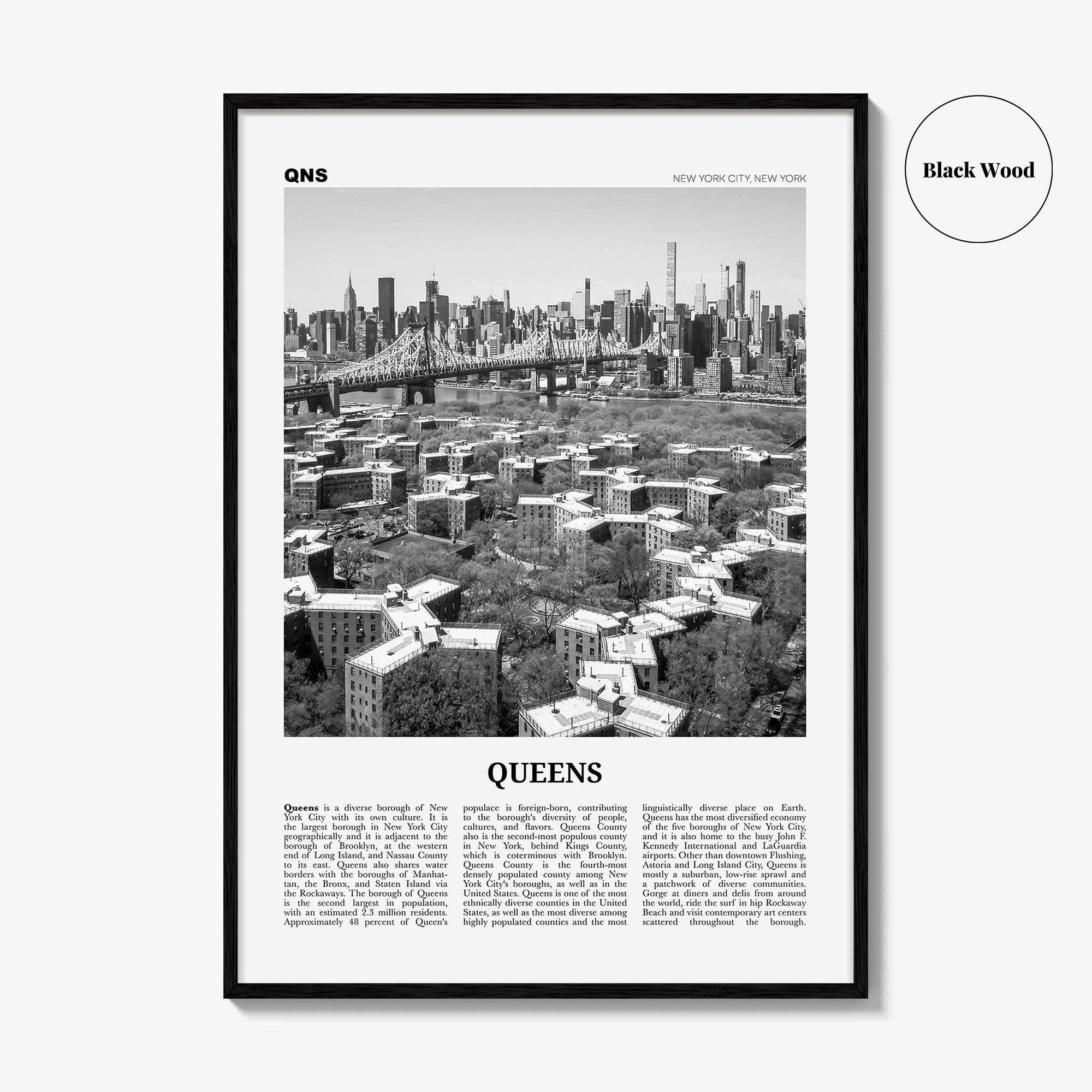 Queens Print Black and White New York No 1, Queens Wall Art, Queens Poster, Queens Photo, Queens Wall Decor, New York, USA, United States