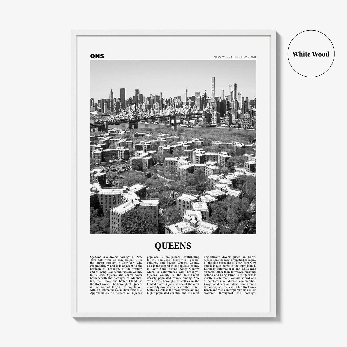 Queens Print Black and White New York No 1, Queens Wall Art, Queens Poster, Queens Photo, Queens Wall Decor, New York, USA, United States