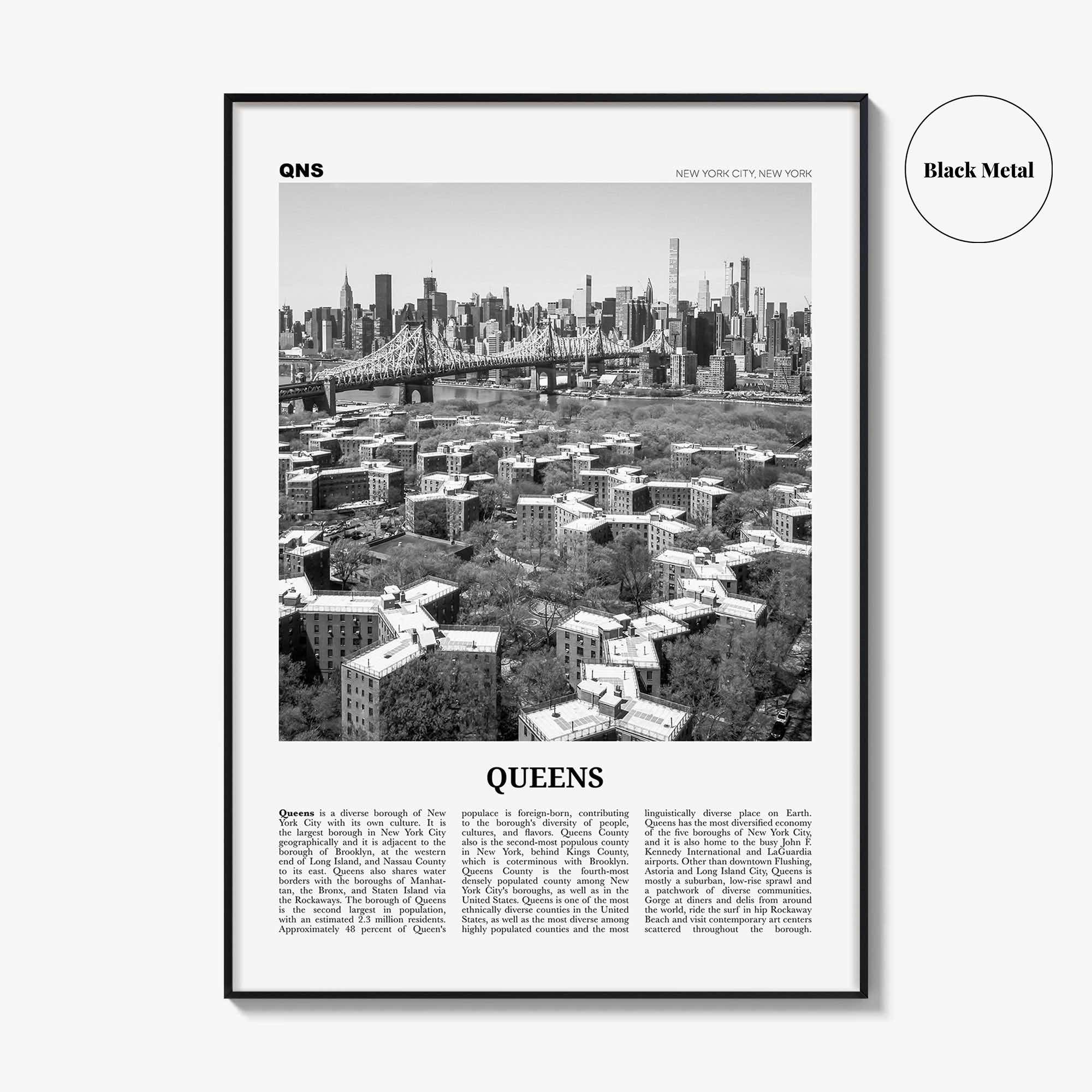 Queens Print Black and White New York No 1, Queens Wall Art, Queens Poster, Queens Photo, Queens Wall Decor, New York, USA, United States