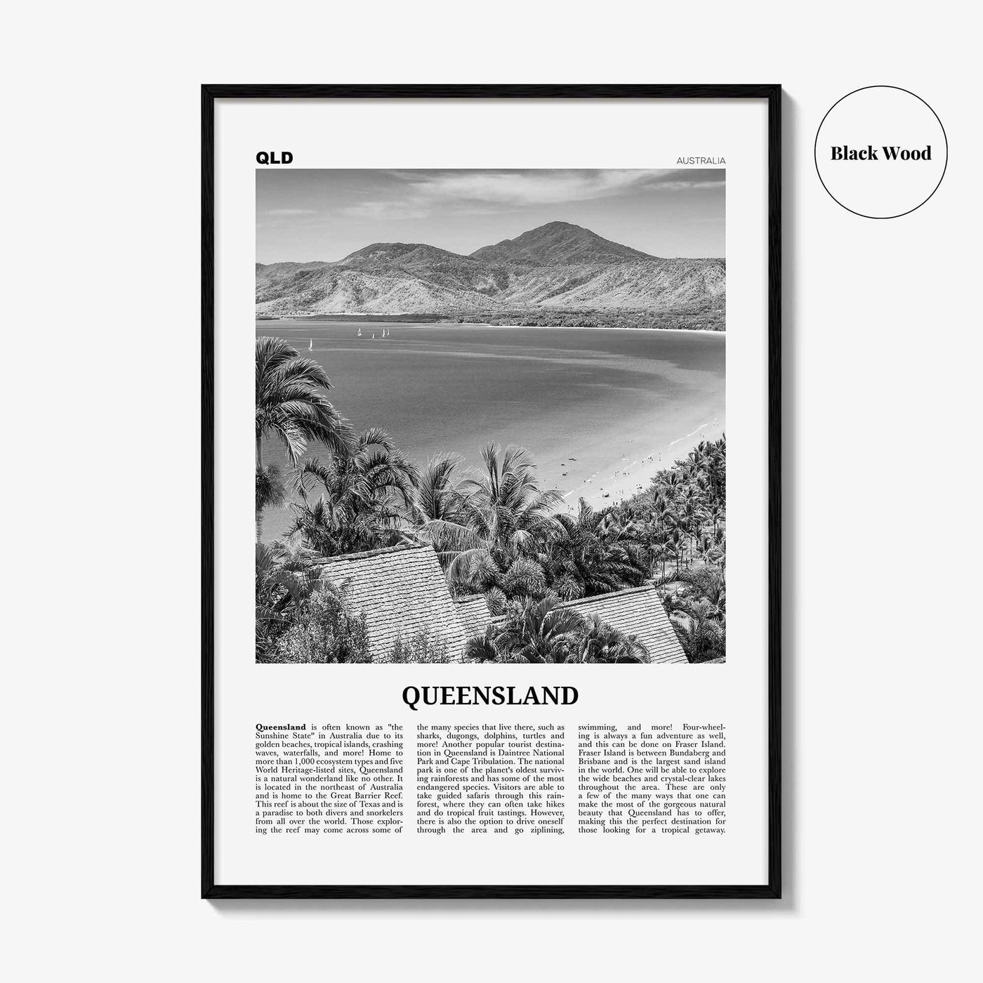 Queensland Print Black and White, Queensland Wall Art, Queensland Poster, Queensland Photo, Queensland Wall Decor, Australia