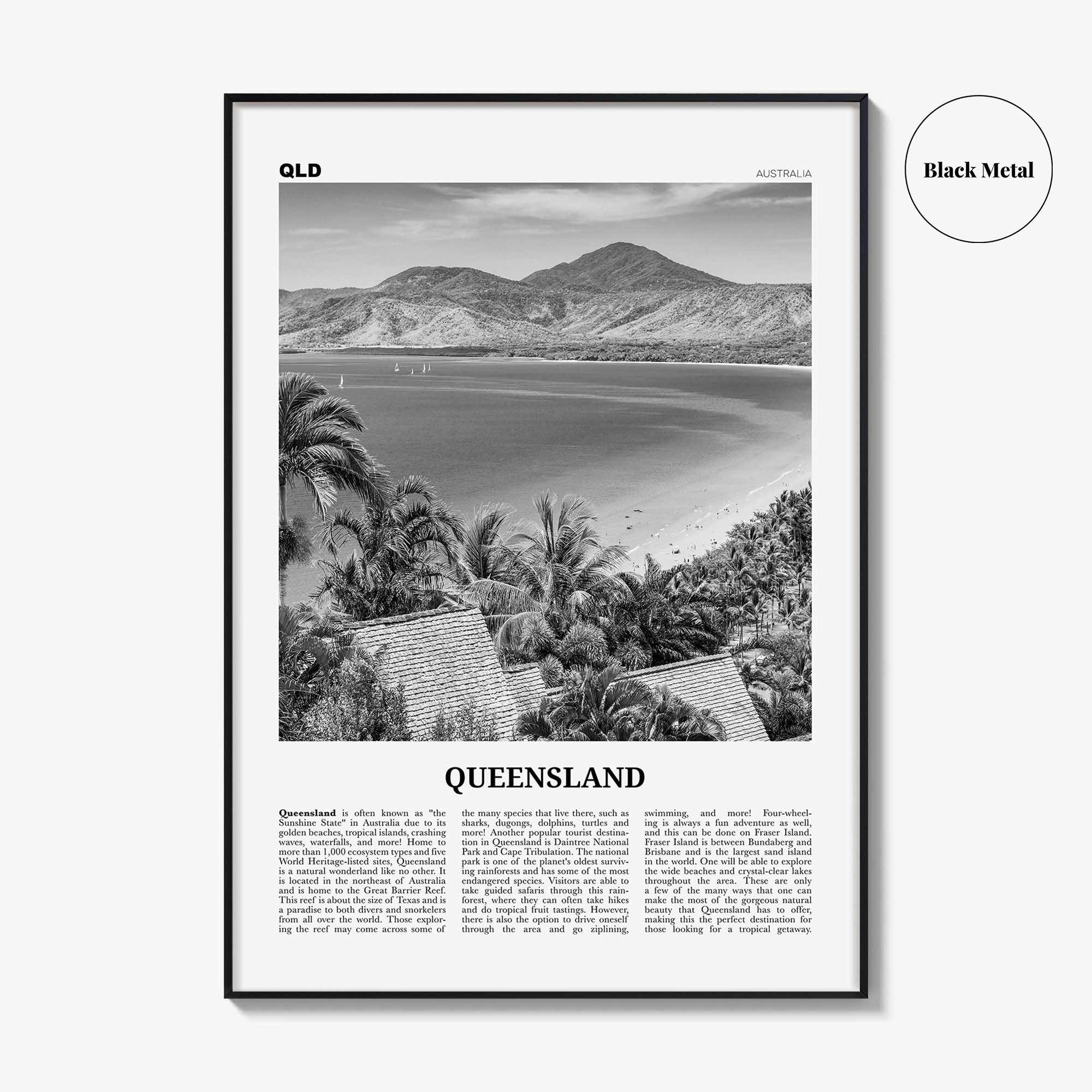 Queensland Print Black and White, Queensland Wall Art, Queensland Poster, Queensland Photo, Queensland Wall Decor, Australia