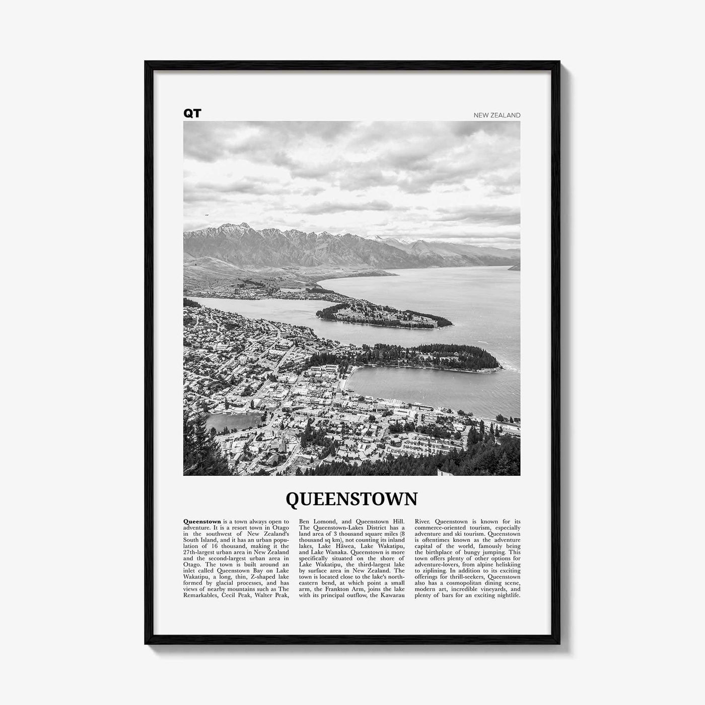 Queenstown Print Black and White, Queenstown Wall Art, Queenstown Poster, Queenstown Photo, Queenstown Wall Decor, New Zealand, Oceania