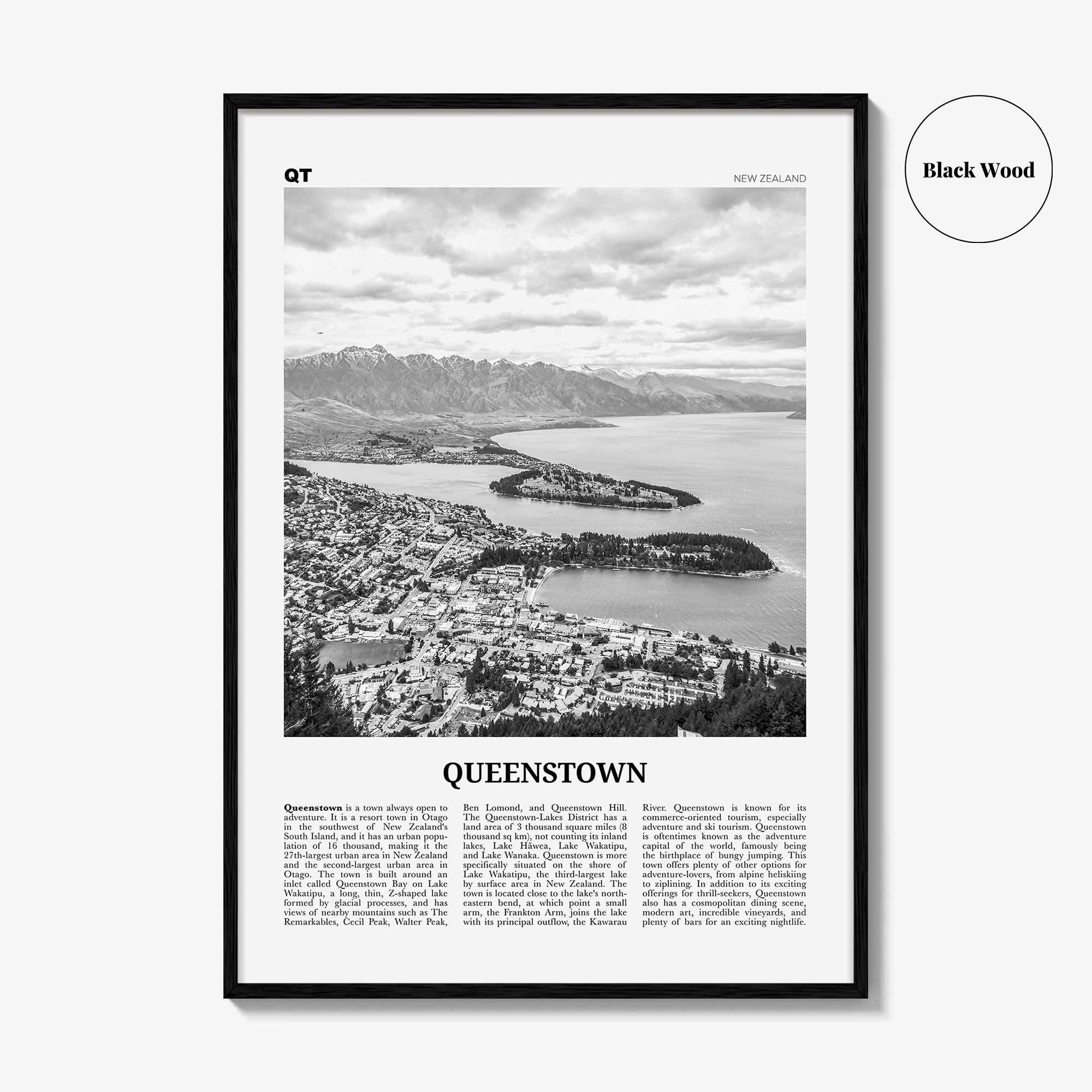 Queenstown Print Black and White, Queenstown Wall Art, Queenstown Poster, Queenstown Photo, Queenstown Wall Decor, New Zealand, Oceania