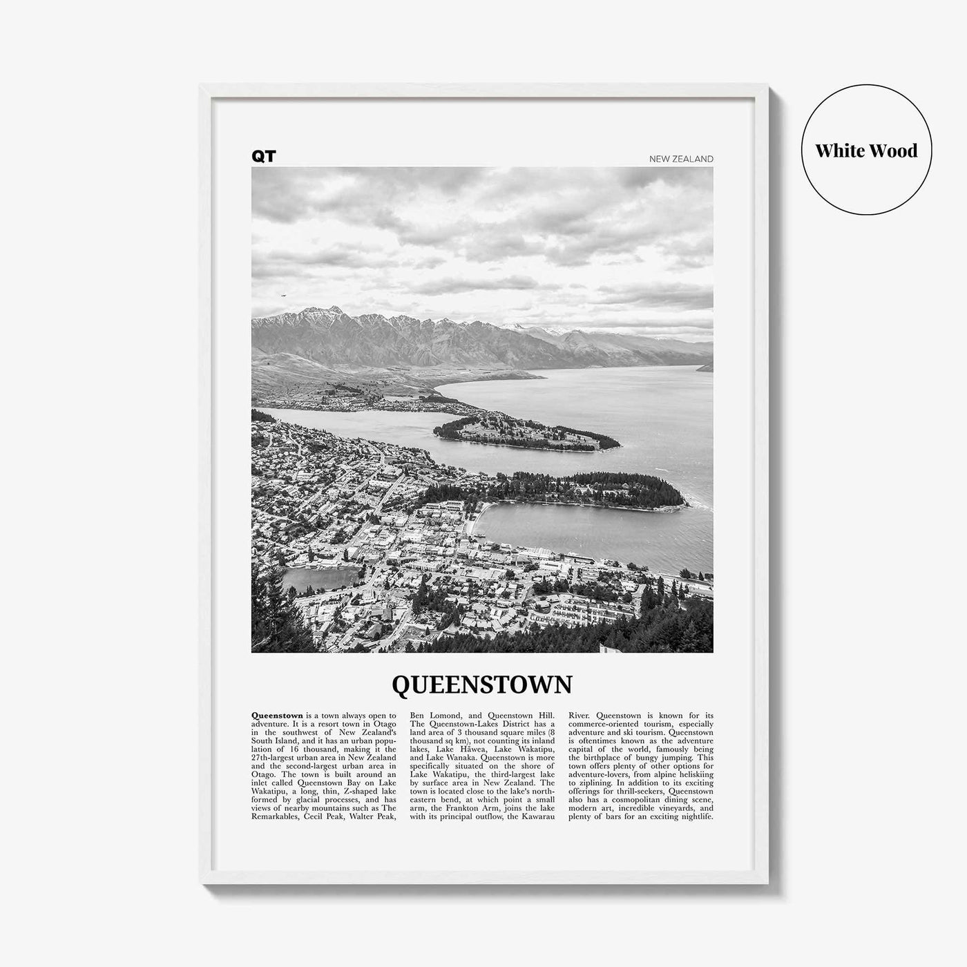 Queenstown Print Black and White, Queenstown Wall Art, Queenstown Poster, Queenstown Photo, Queenstown Wall Decor, New Zealand, Oceania