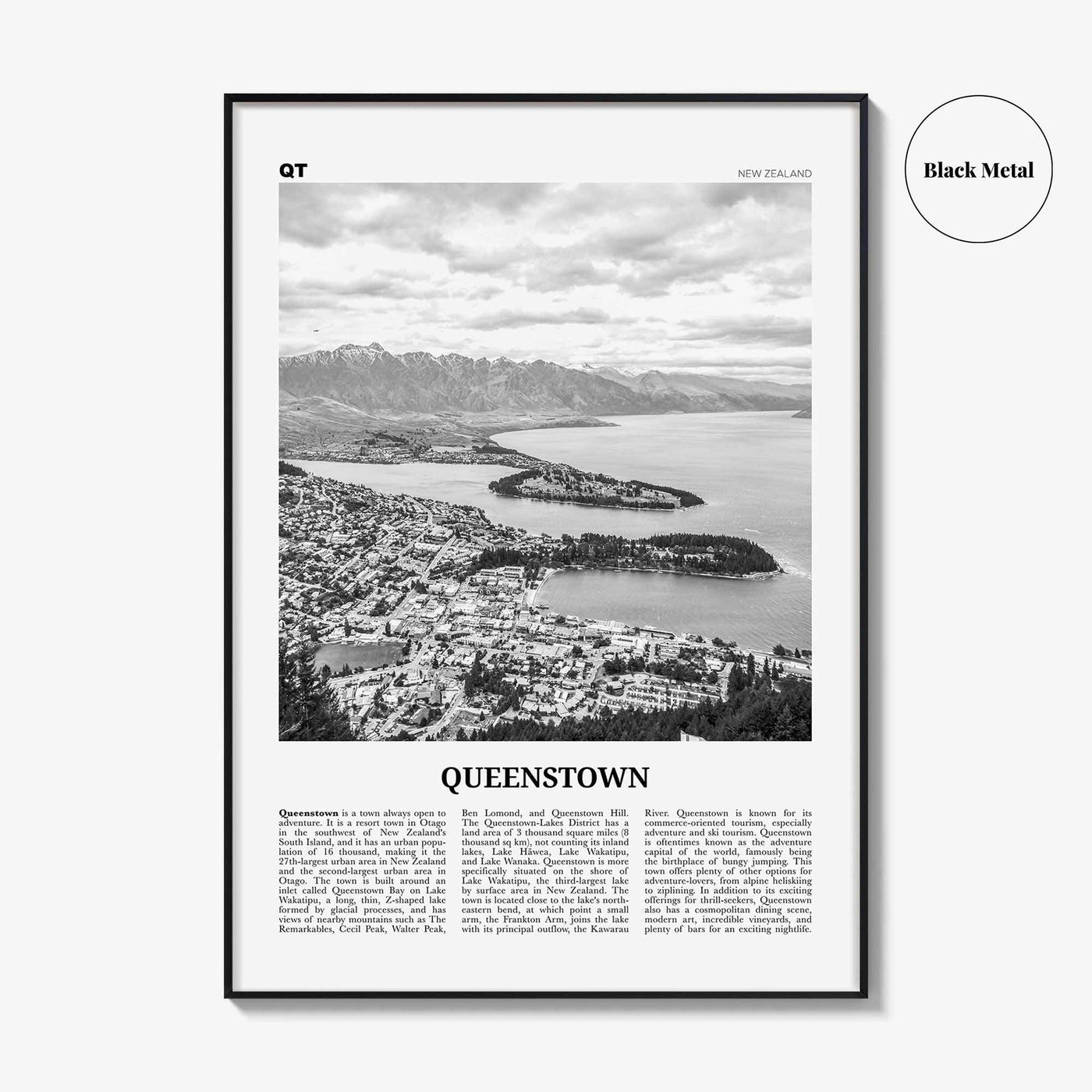Queenstown Print Black and White, Queenstown Wall Art, Queenstown Poster, Queenstown Photo, Queenstown Wall Decor, New Zealand, Oceania