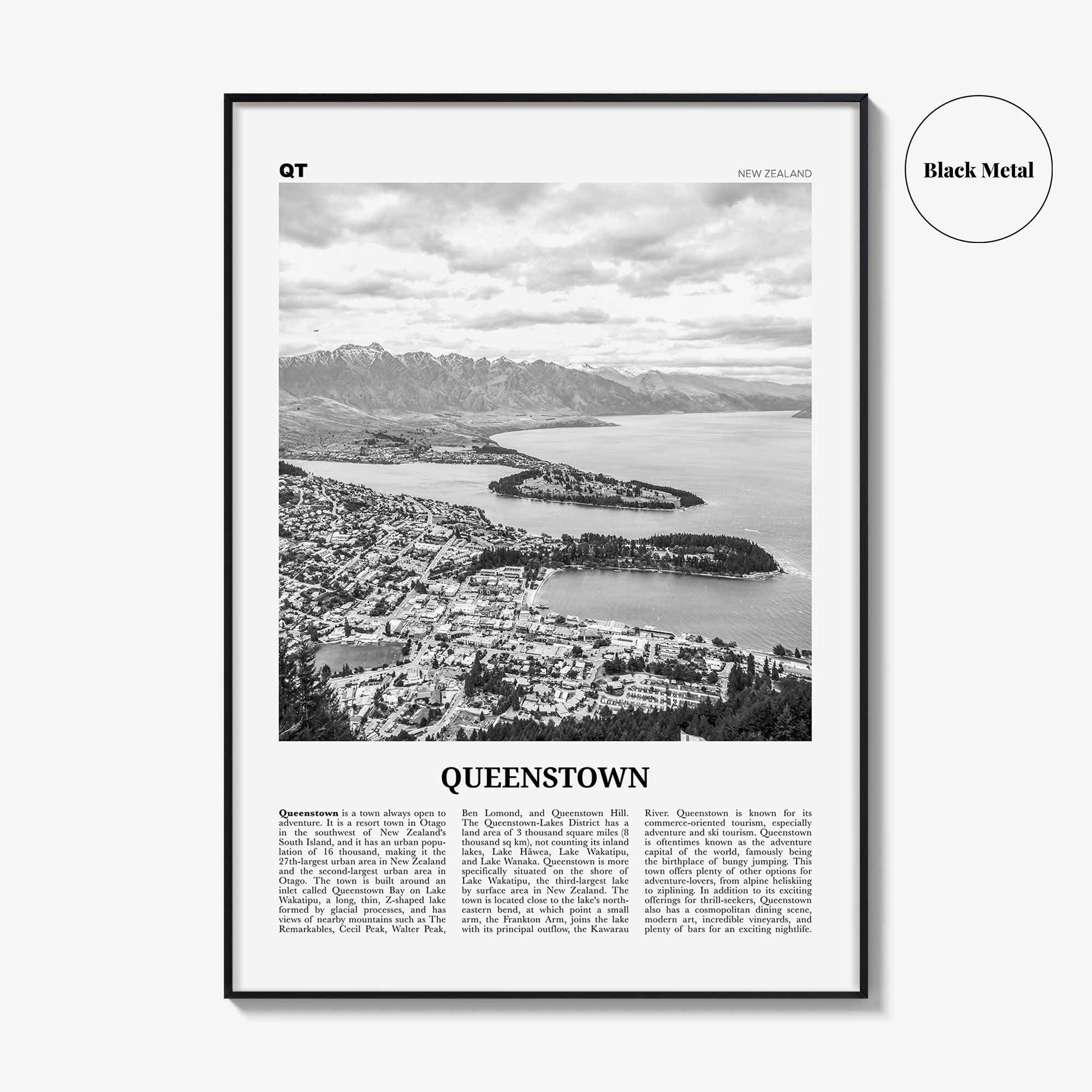 Queenstown Print Black and White, Queenstown Wall Art, Queenstown Poster, Queenstown Photo, Queenstown Wall Decor, New Zealand, Oceania