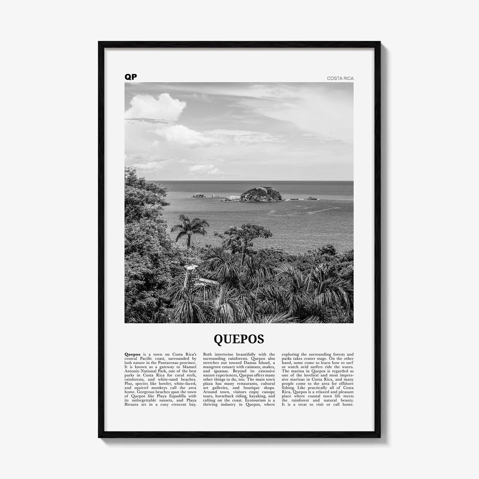 Quepos Print Black and White, Quepos Wall Art, Quepos Poster, Quepos Photo, Quepos Wall Décor, Quepos Map, Costa Rica