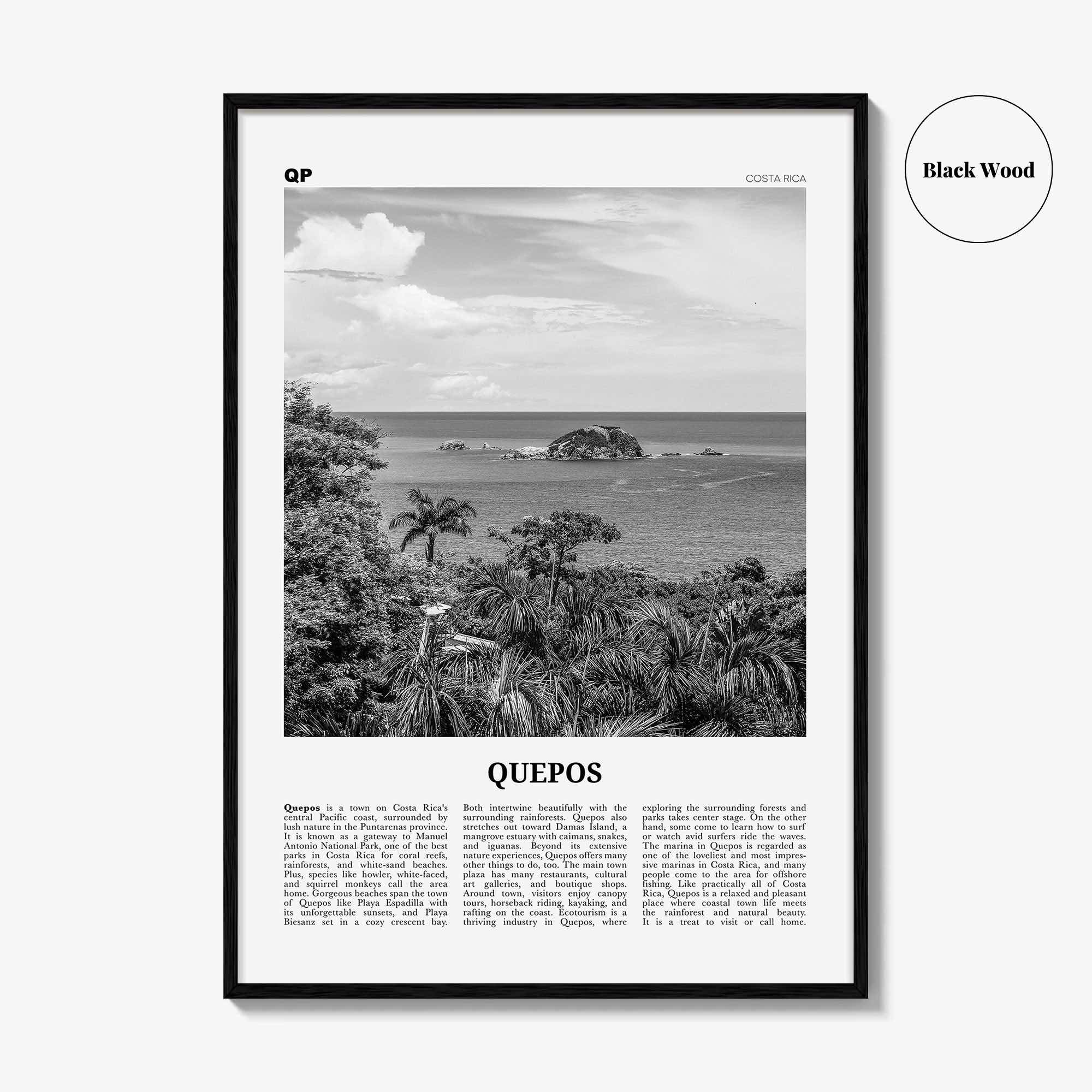Quepos Print Black and White, Quepos Wall Art, Quepos Poster, Quepos Photo, Quepos Wall Décor, Quepos Map, Costa Rica