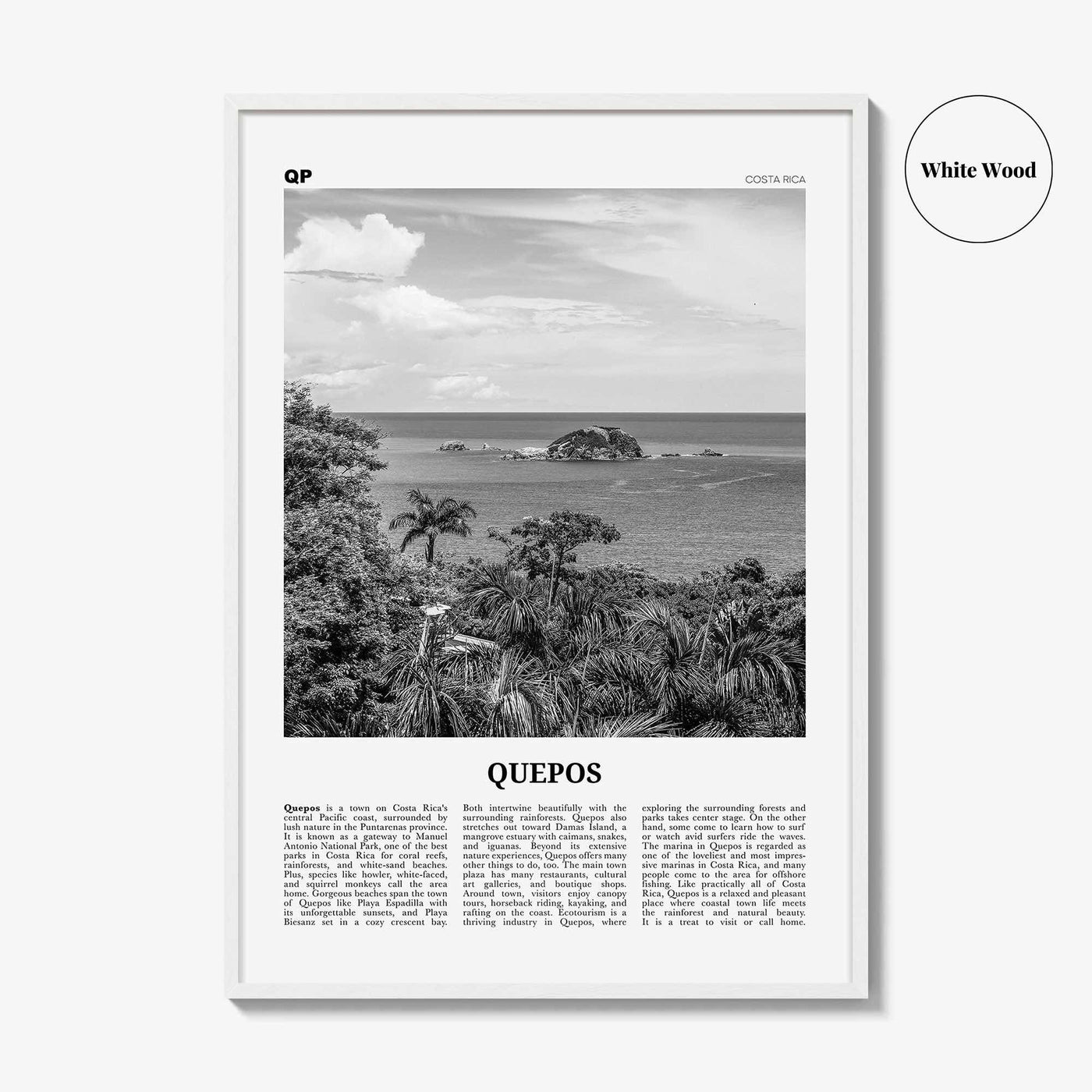 Quepos Print Black and White, Quepos Wall Art, Quepos Poster, Quepos Photo, Quepos Wall Décor, Quepos Map, Costa Rica