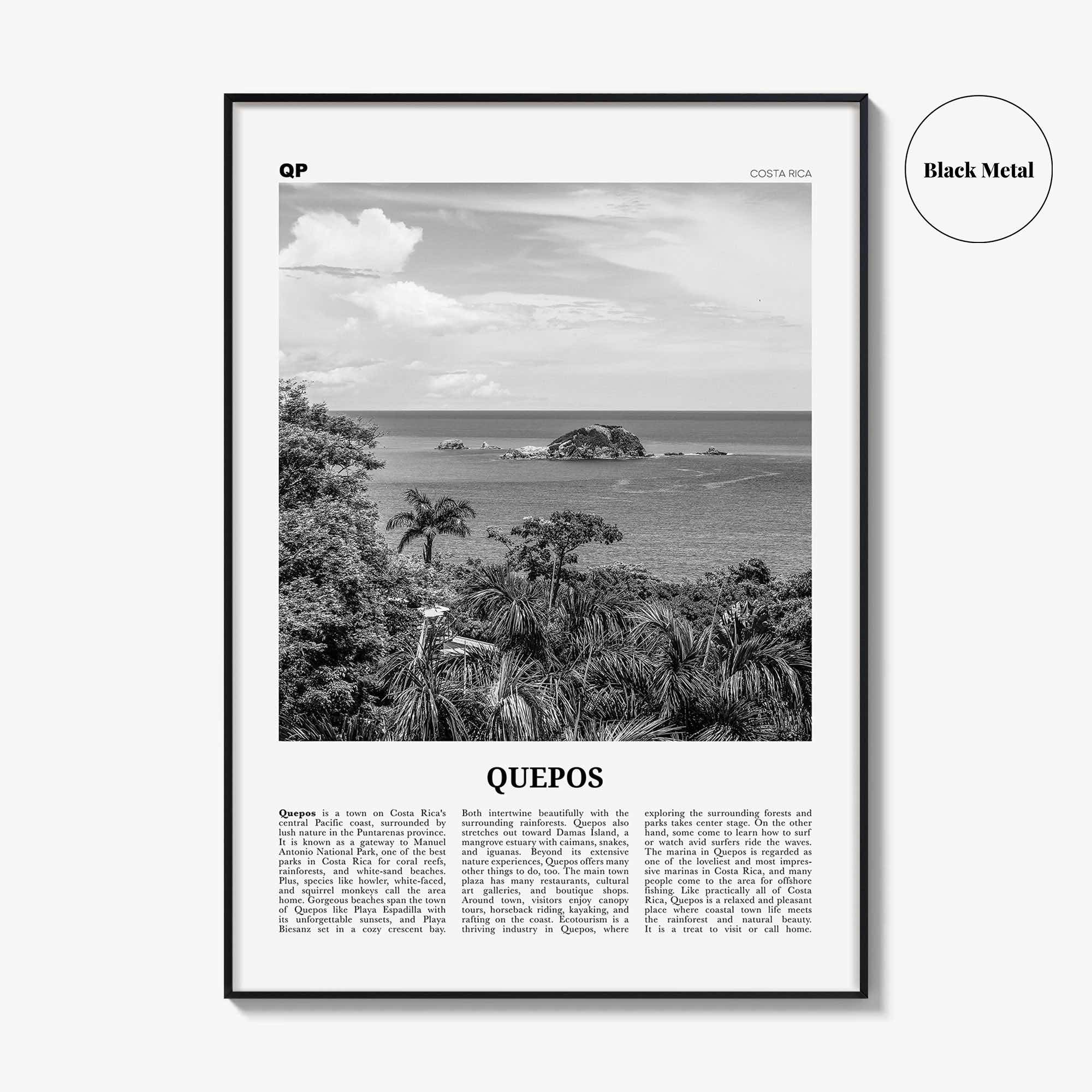 Quepos Print Black and White, Quepos Wall Art, Quepos Poster, Quepos Photo, Quepos Wall Décor, Quepos Map, Costa Rica