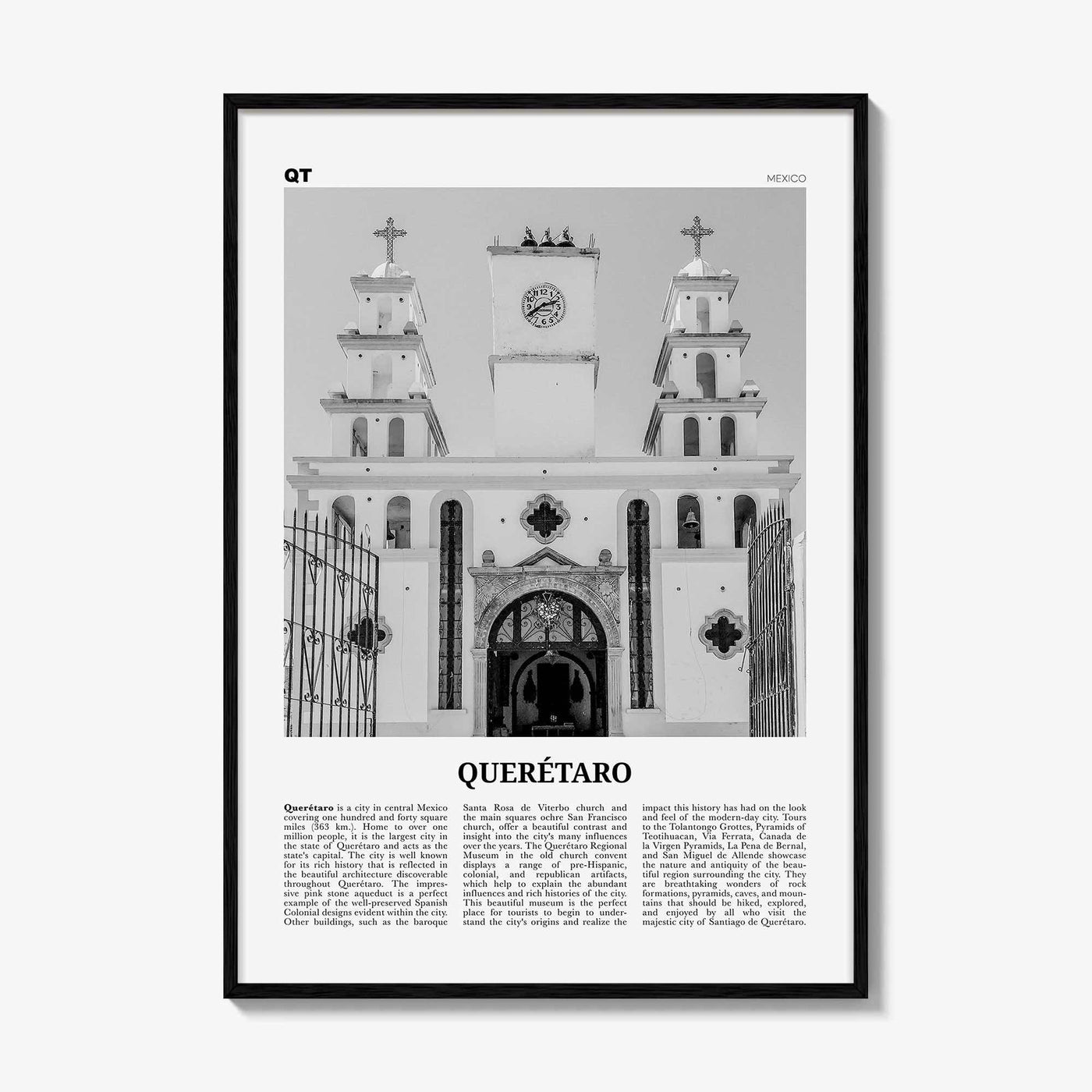 Queretaro Print Black and White, Querétaro Wall Art, Querétaro Poster, Querétaro Photo, Querétaro Map, Mexico
