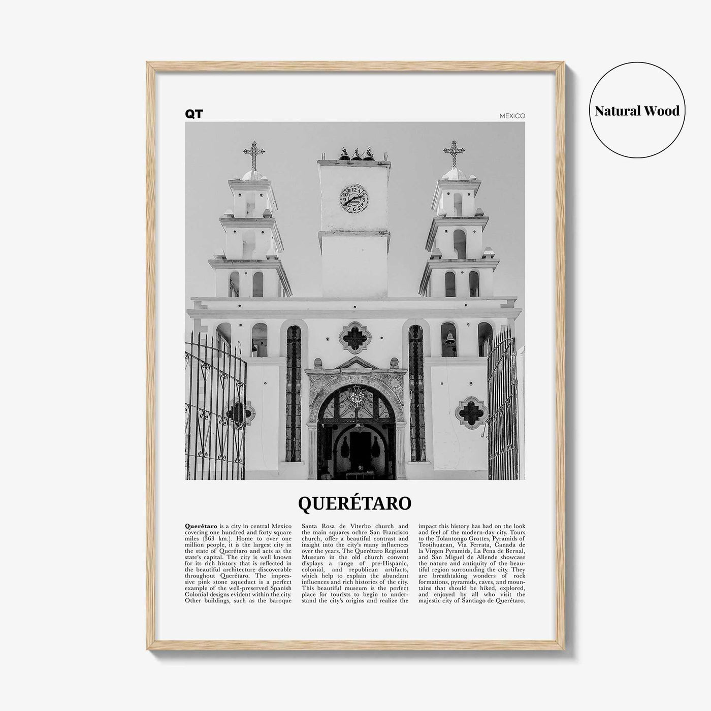 Queretaro Print Black and White, Querétaro Wall Art, Querétaro Poster, Querétaro Photo, Querétaro Map, Mexico