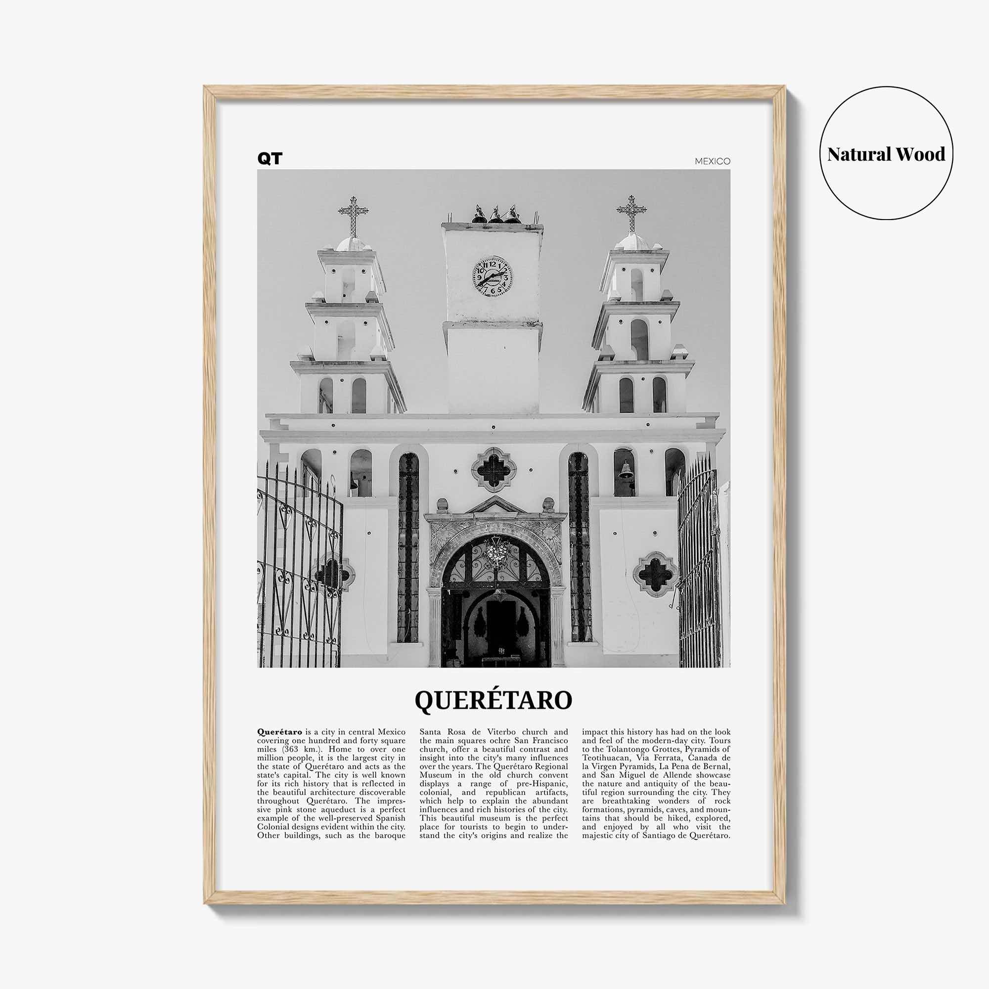 Queretaro Print Black and White, Querétaro Wall Art, Querétaro Poster, Querétaro Photo, Querétaro Map, Mexico