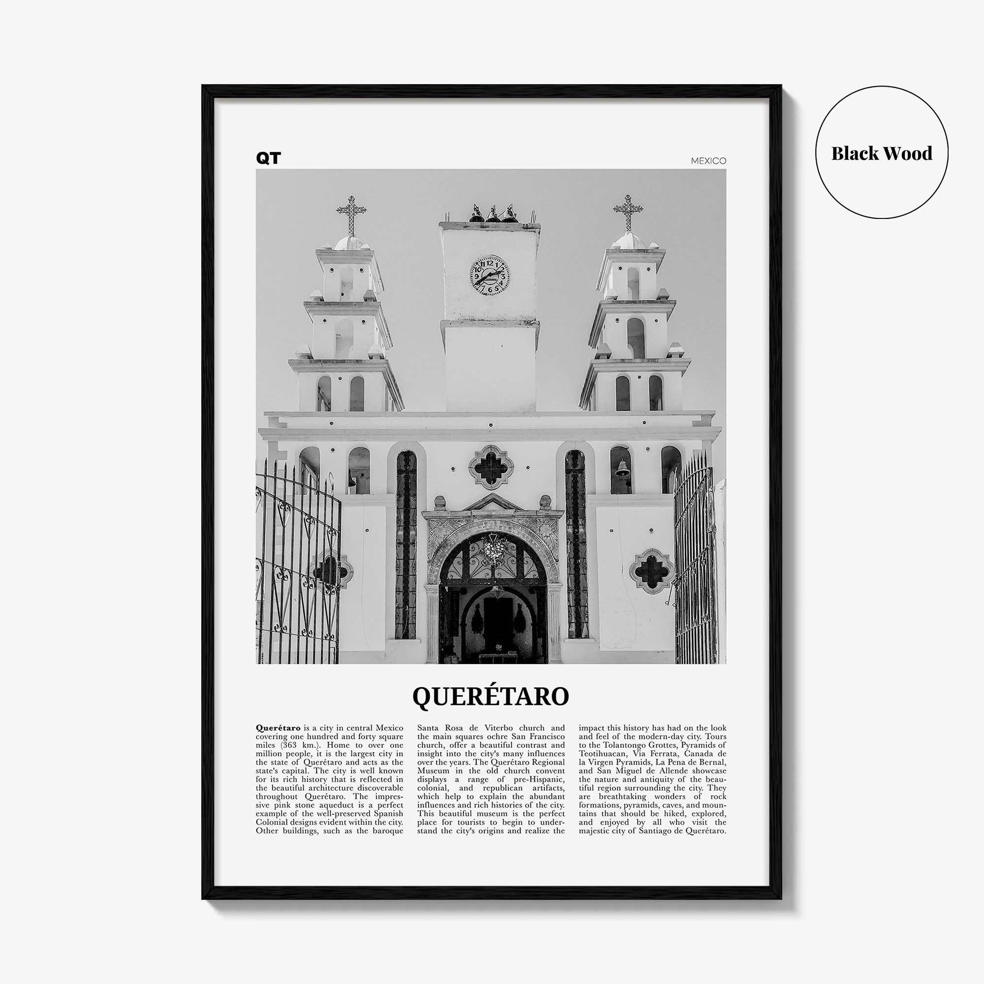 Queretaro Print Black and White, Querétaro Wall Art, Querétaro Poster, Querétaro Photo, Querétaro Map, Mexico