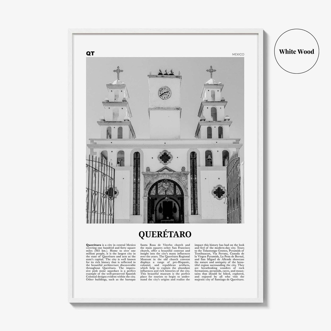 Queretaro Print Black and White, Querétaro Wall Art, Querétaro Poster, Querétaro Photo, Querétaro Map, Mexico