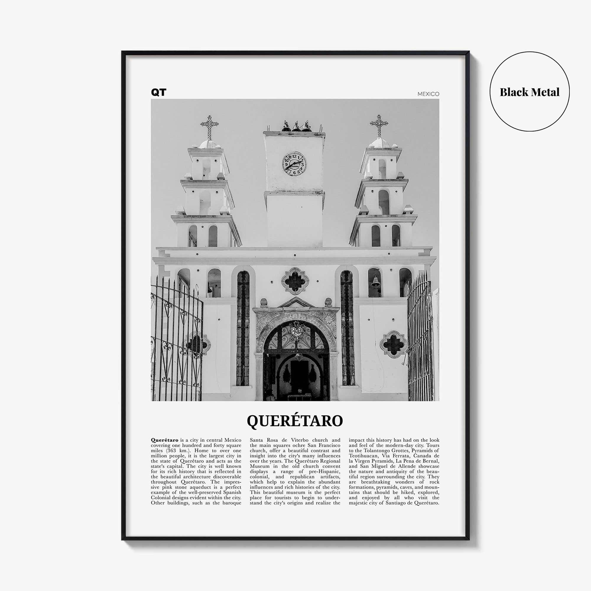 Queretaro Print Black and White, Querétaro Wall Art, Querétaro Poster, Querétaro Photo, Querétaro Map, Mexico